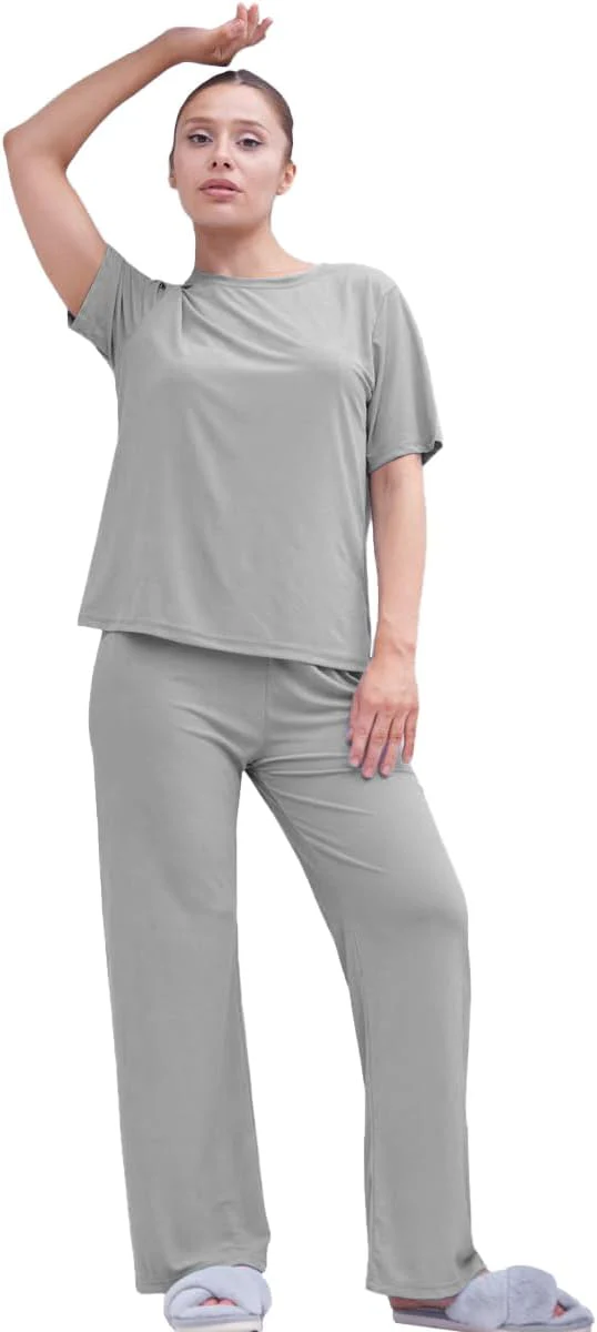 Talmont Women's Pajama 2-Piece Lounge Set, Short Sleeve Shirt & Pants, Silky Soft Sleepwear - Image 6