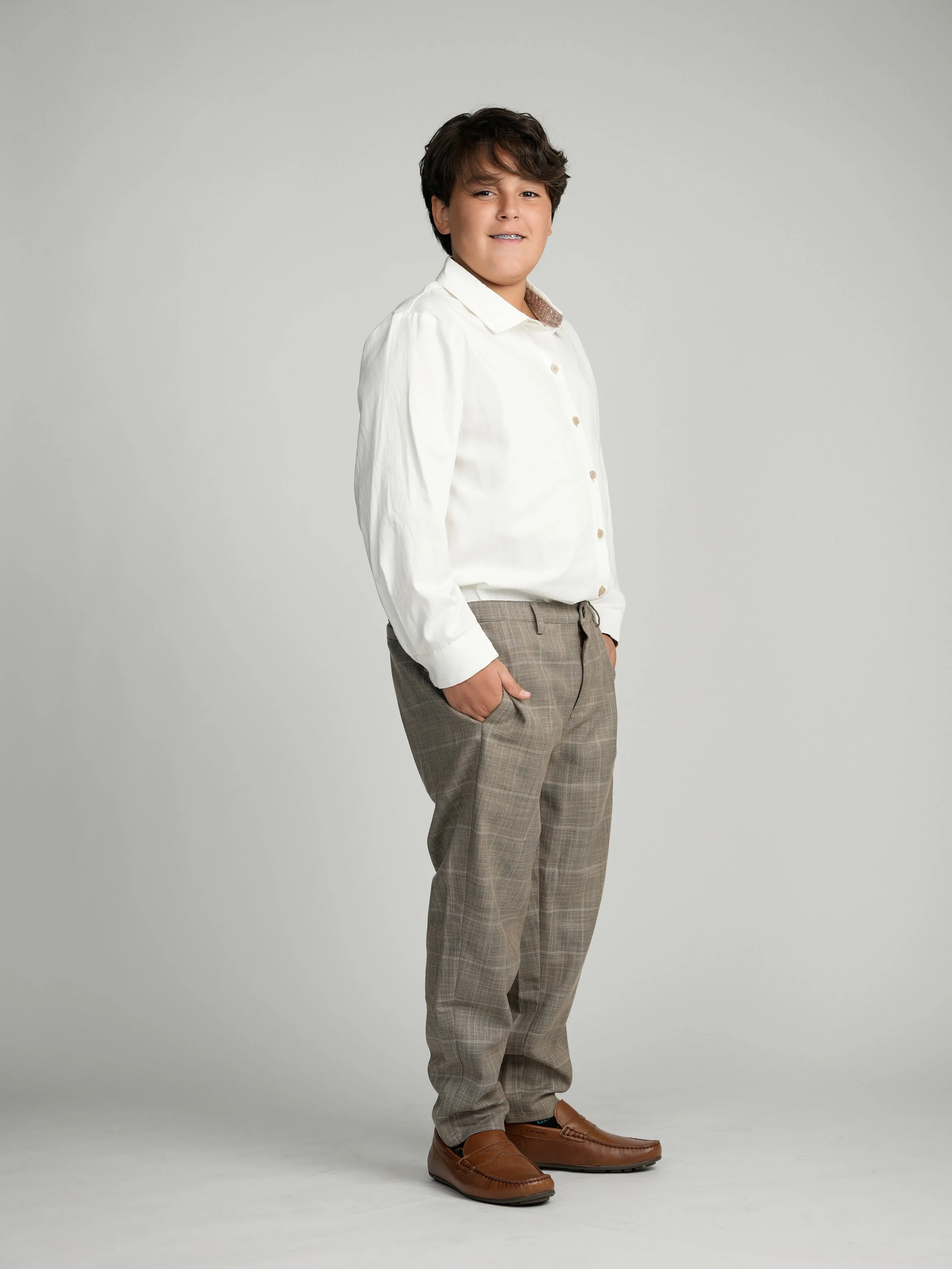 Tan Buttons Long Sleeve Dress Shirt with Paisley Contrast - Image 2
