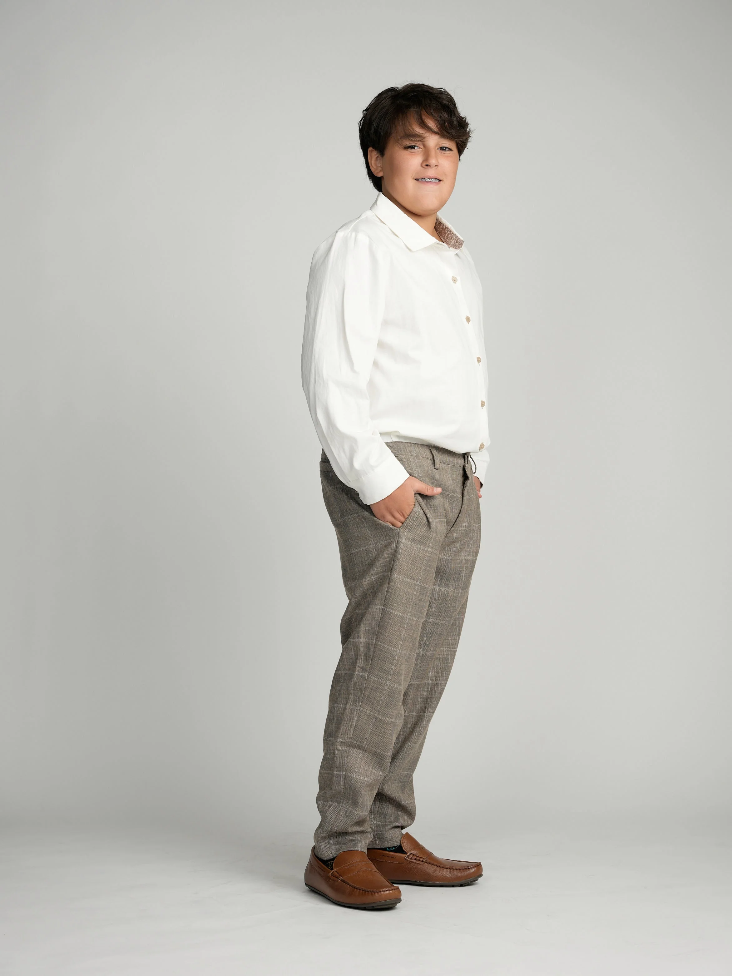 Tan Buttons Long Sleeve Dress Shirt with Paisley Contrast - Image 4
