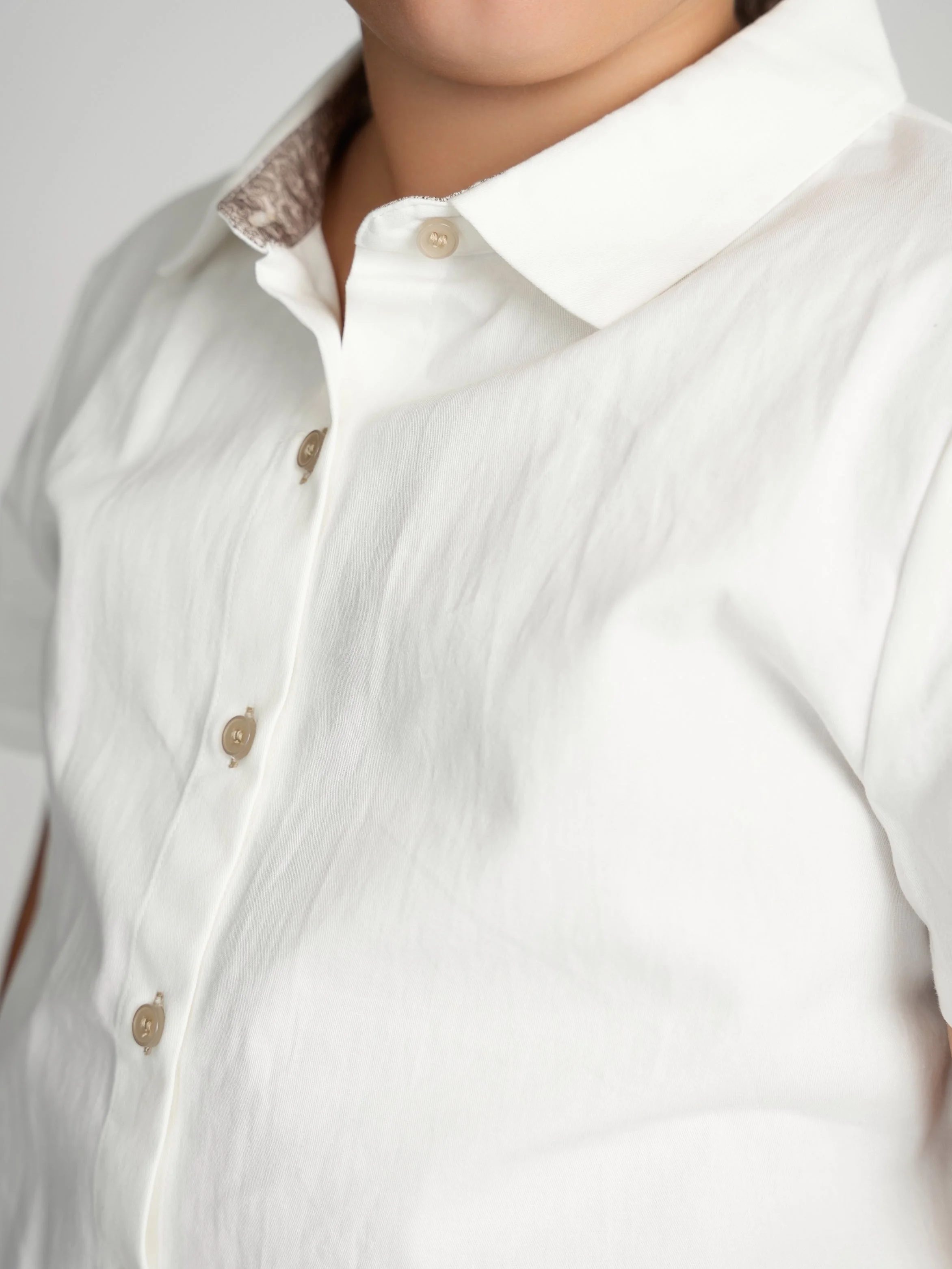 Tan Buttons Long Sleeve Dress Shirt with Paisley Contrast - Image 5