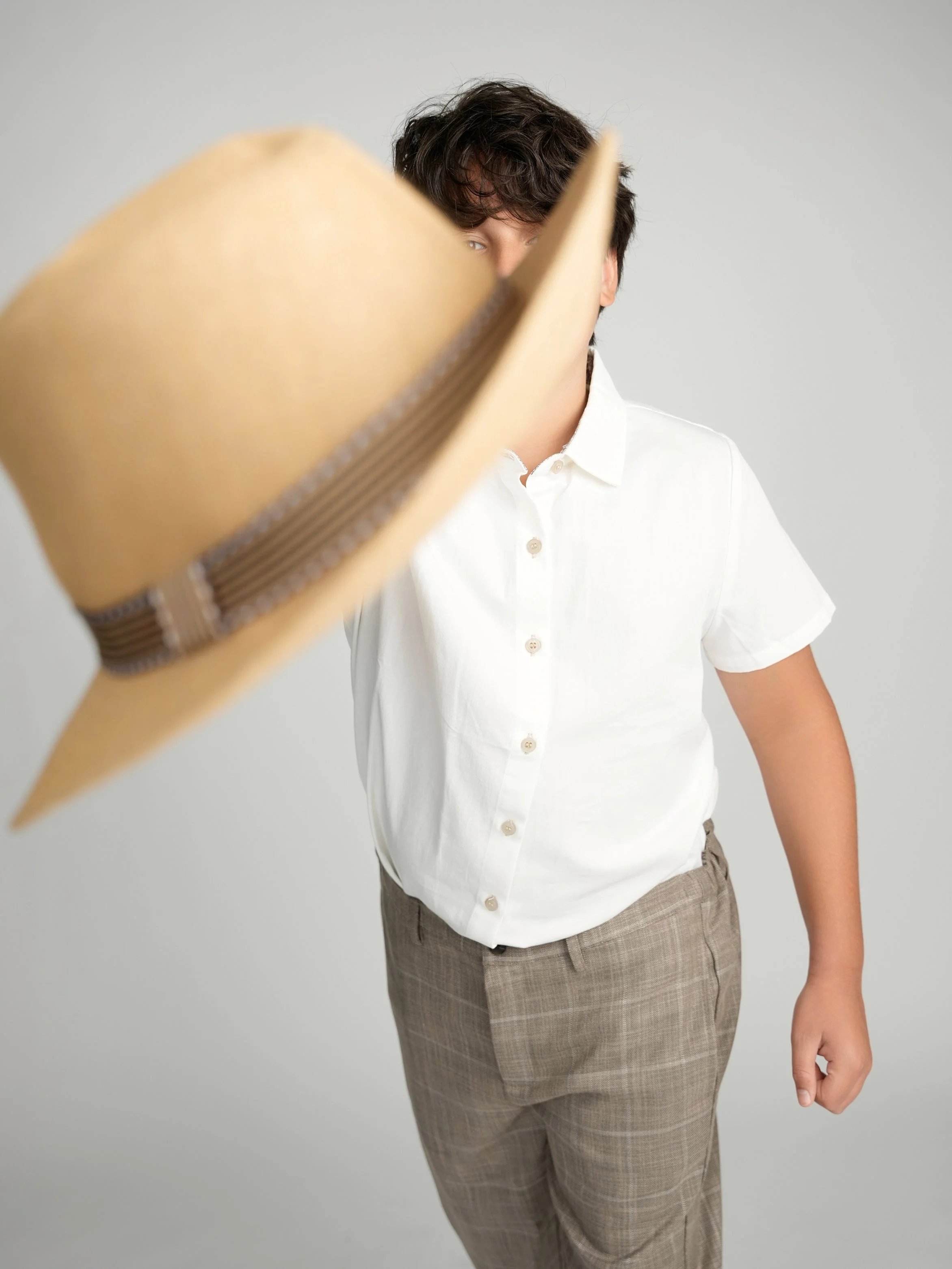 Tan Buttons Short Sleeve Dress Shirt with Paisley Contrast - Image 7