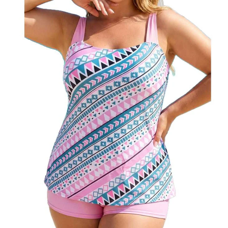 Tankini Flat Angle Swimsuit Set With Suspender Print - Image 5