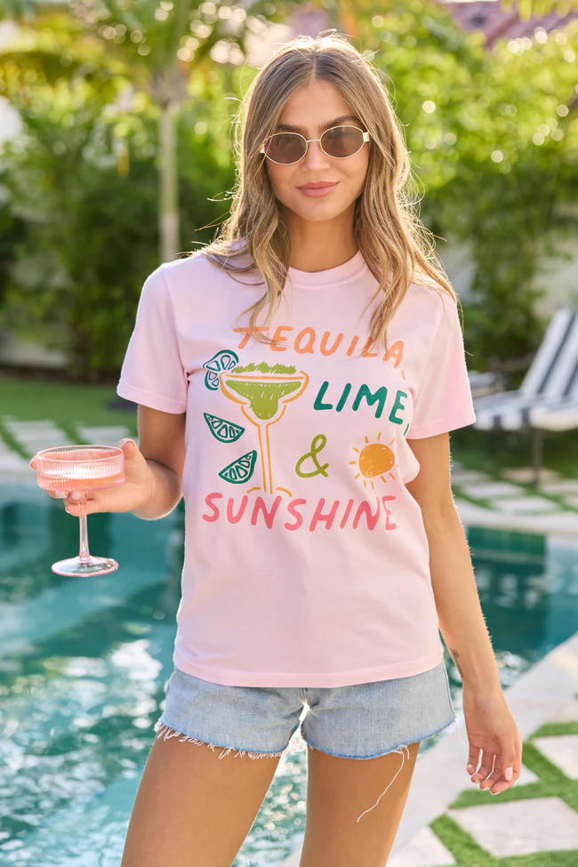 Tequila, Lime, & Sunshine Light Pink Graphic Tee - Image 4