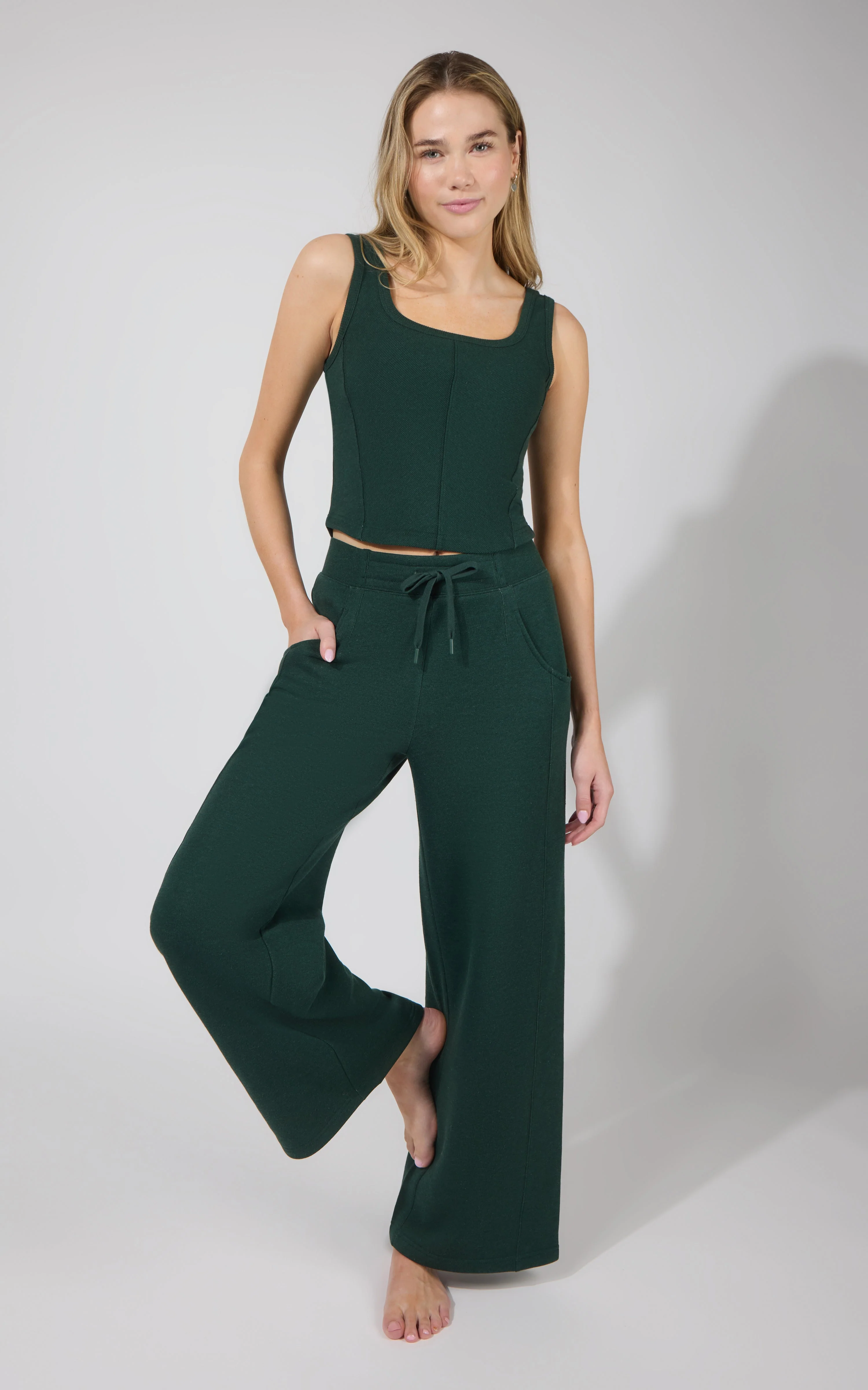 Terry Corset Tank & Fleece Wide Leg Pant Set - Image 12