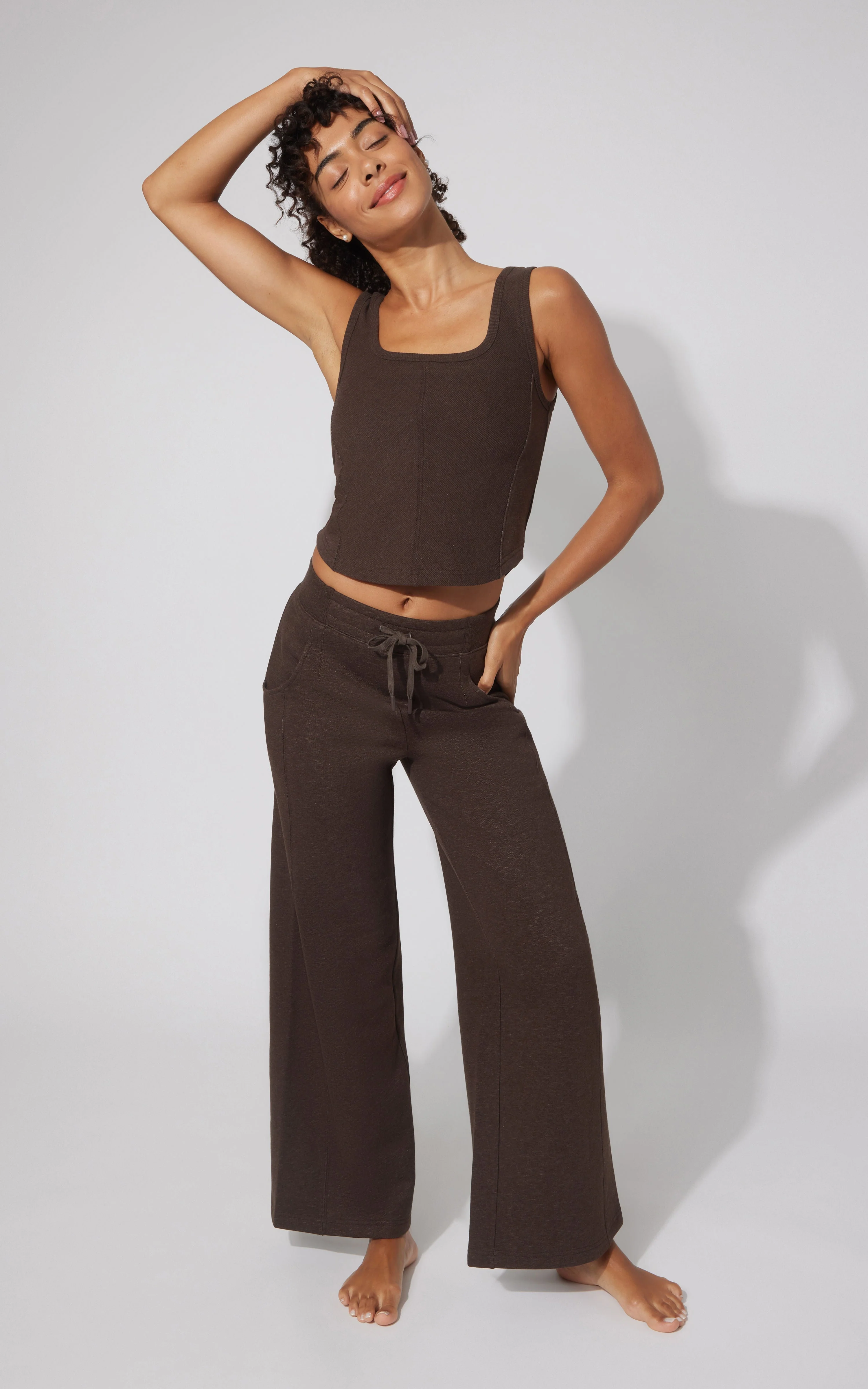 Terry Corset Tank & Fleece Wide Leg Pant Set - Image 24