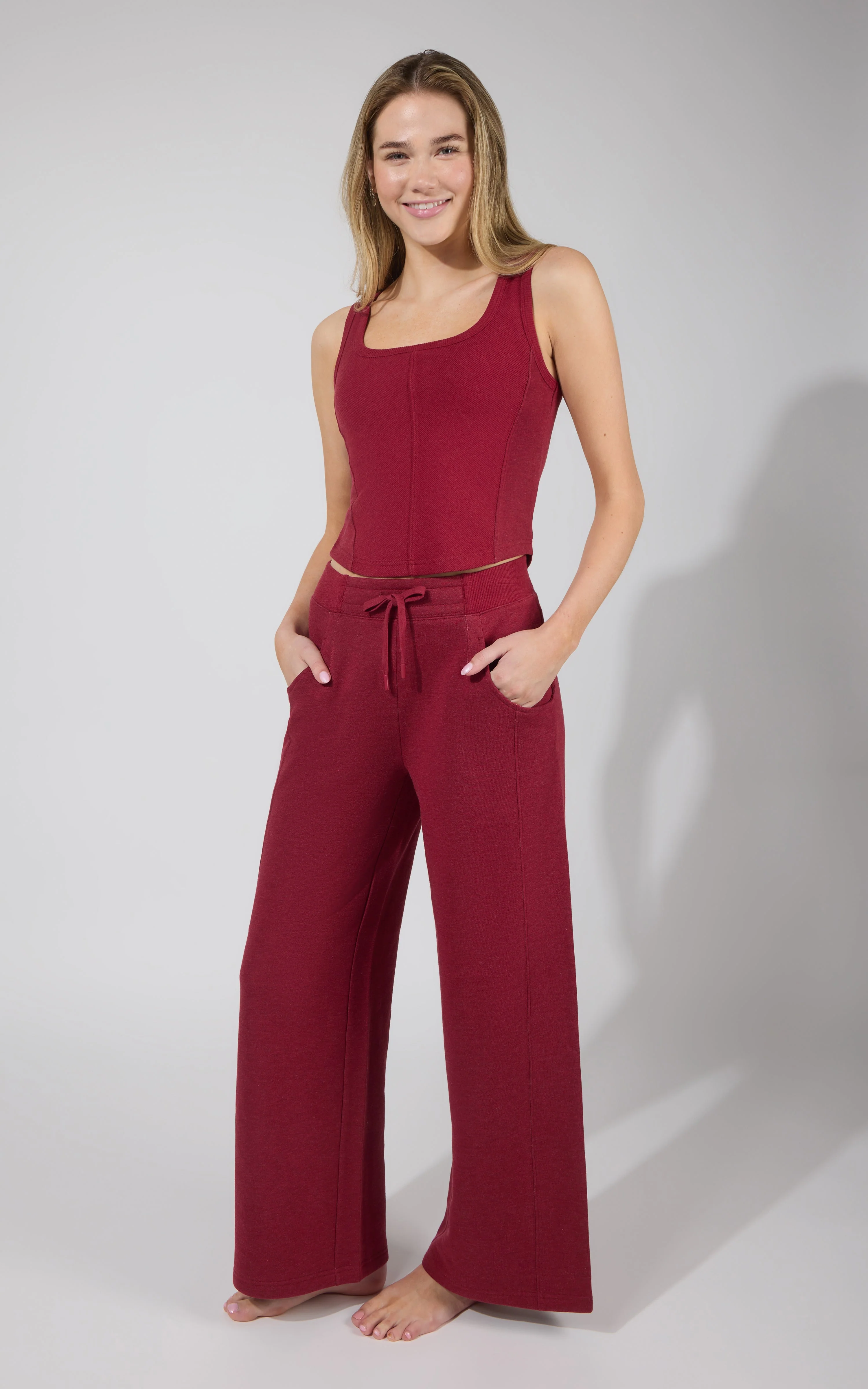 Terry Corset Tank & Fleece Wide Leg Pant Set - Image 34