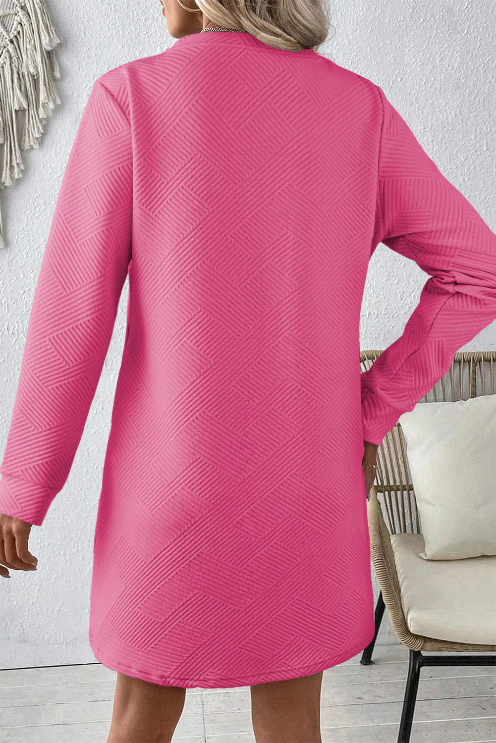 Textured Round Neck Long Sleeve Mini Dress - Image 13