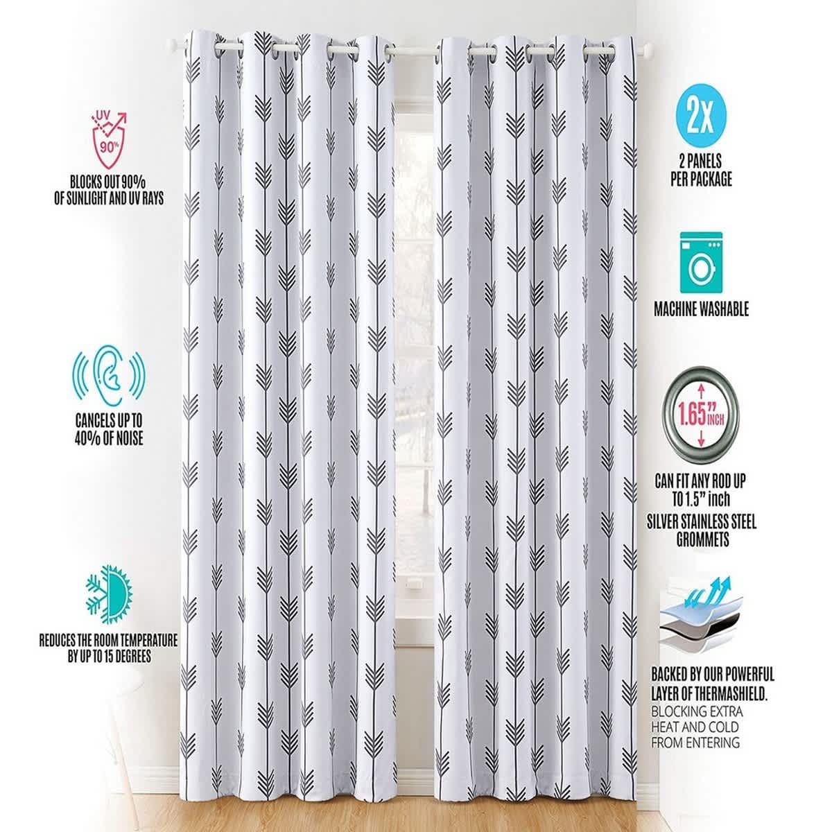 Thd Arrow Print Thermal Room Darkening Blackout Energy Efficient Window Curtain Grommet Panels - Set of 2 - Image 10