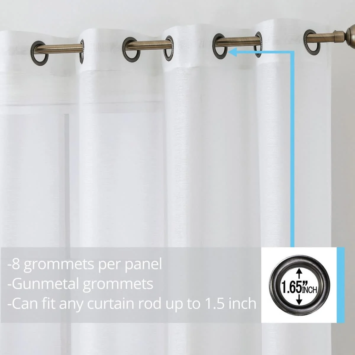 Thd Basics 2 Piece Semi Sheer Voile Window Curtain Drapes Grommet Top Panels for Bedroom, Living Room & Kids Room - Set of 2 Panels - Image 21