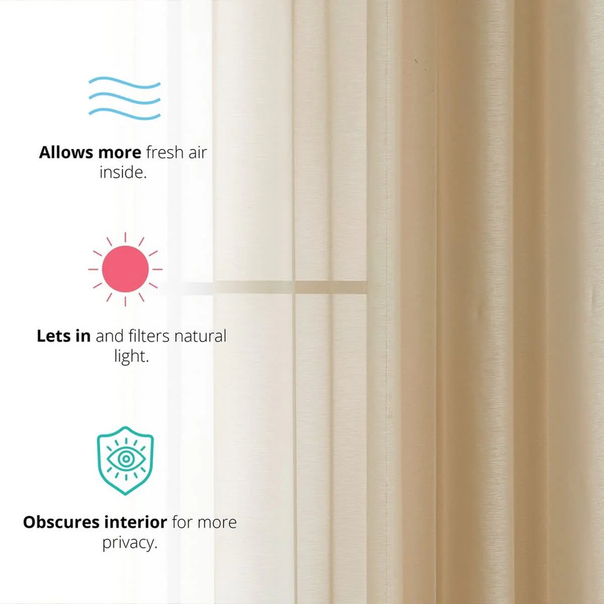 Thd Basics 2 Piece Semi Sheer Voile Window Curtain Drapes Grommet Top Panels for Bedroom, Living Room & Kids Room - Set of 2 Panels - Image 33