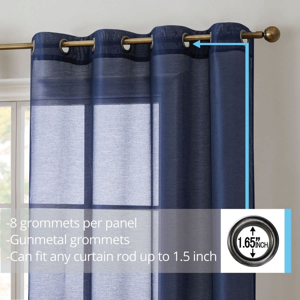 Thd Basics 2 Piece Semi Sheer Voile Window Curtain Drapes Grommet Top Panels for Bedroom, Living Room & Kids Room - Set of 2 Panels - Image 48