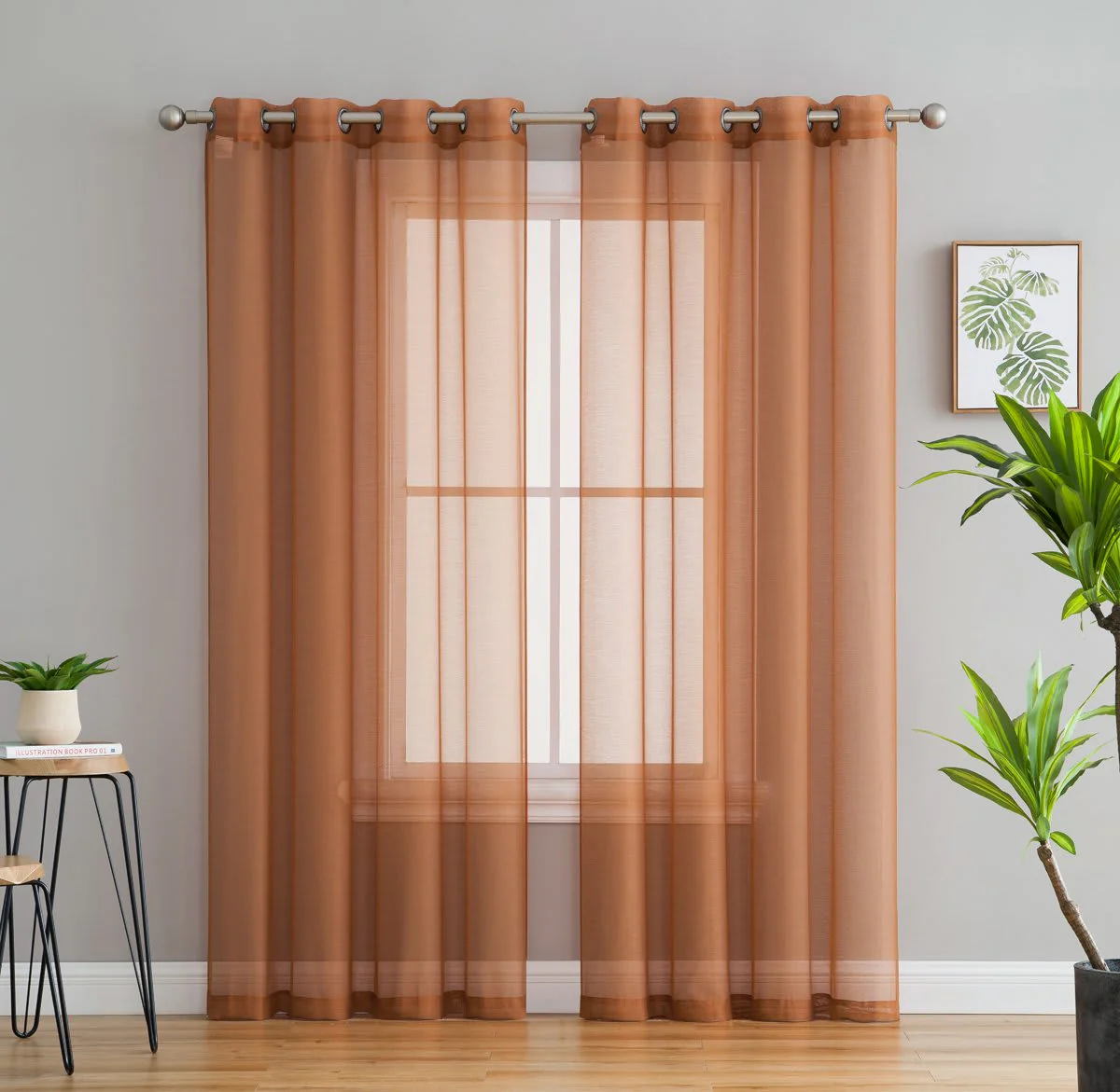 Thd Basics 2 Piece Semi Sheer Voile Window Curtain Drapes Grommet Top Panels for Bedroom, Living Room & Kids Room - Set of 2 Panels - Image 60