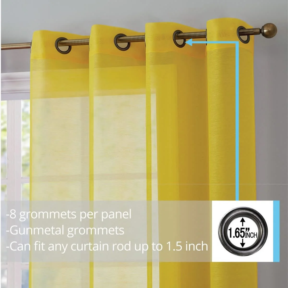 Thd Basics 2 Piece Semi Sheer Voile Window Curtain Drapes Grommet Top Panels for Bedroom, Living Room & Kids Room - Set of 2 Panels - Image 73