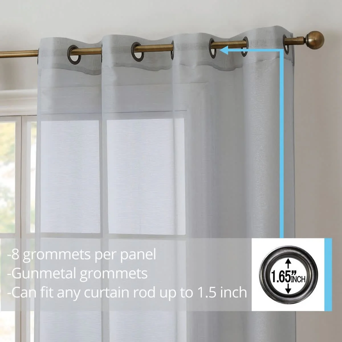 Thd Basics 2 Piece Semi Sheer Voile Window Curtain Drapes Grommet Top Panels for Bedroom, Living Room & Kids Room - Set of 2 Panels - Image 88