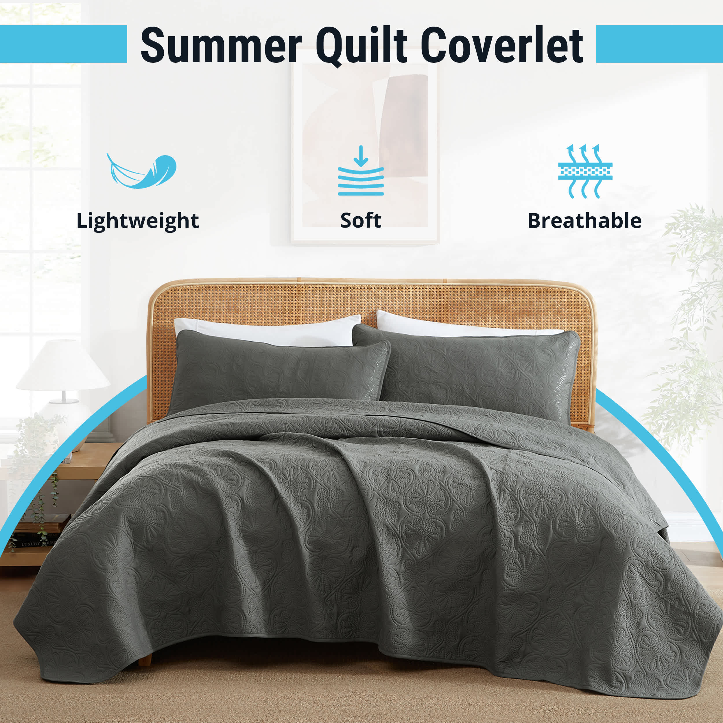Thd Benjamin 3-Piece Lightweight Quilt Bedspread Coverlet Set - Image 8