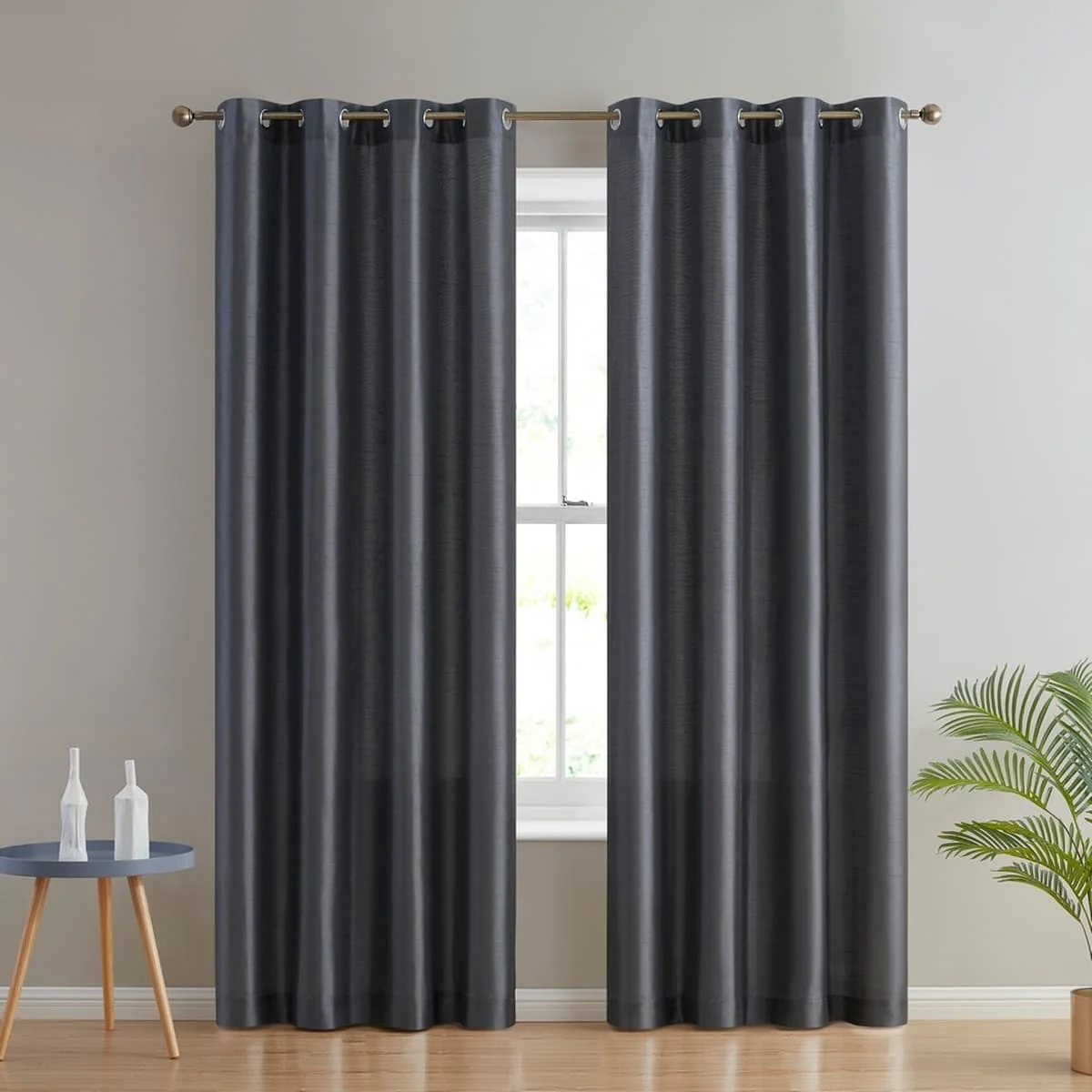 Thd Duncan Faux Silk Semi Sheer Light Filtering Microfiber Lined Grommet Window Curtains, Set of 2 - Image 51