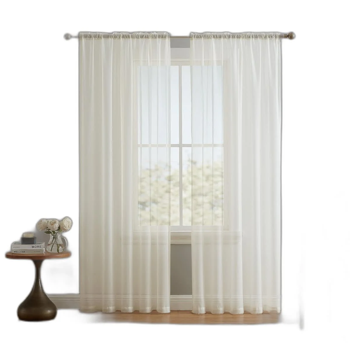 Thd Essentials Sheer Voile Window Treatment Rod Pocket Curtain Panels - Set of 2