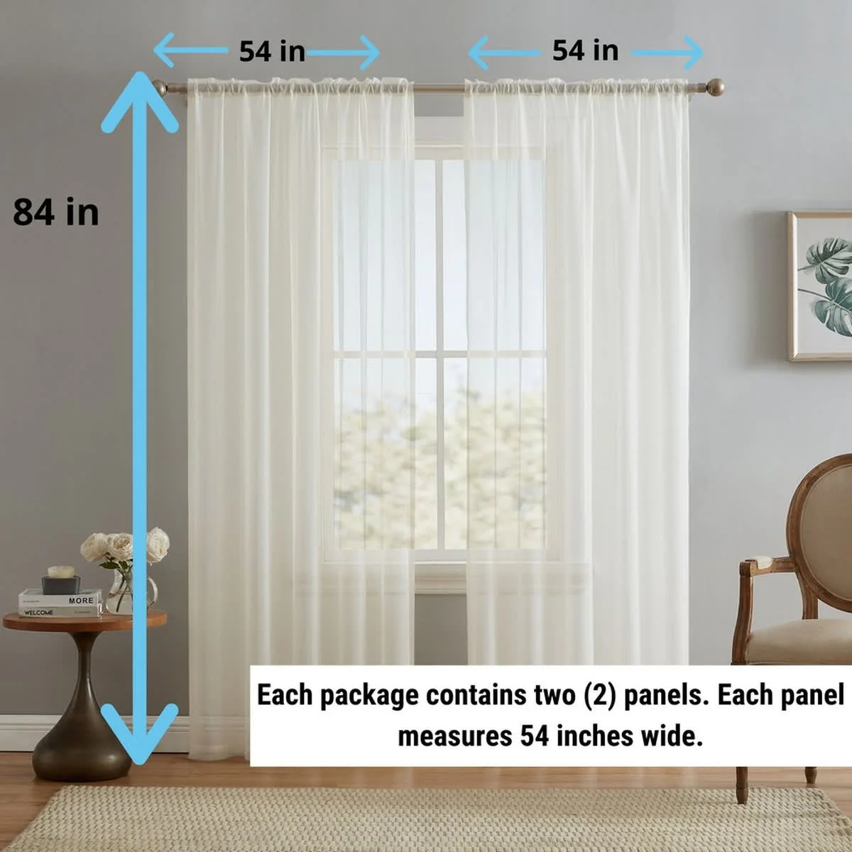 Thd Essentials Sheer Voile Window Treatment Rod Pocket Curtain Panels - Set of 2 - Image 2