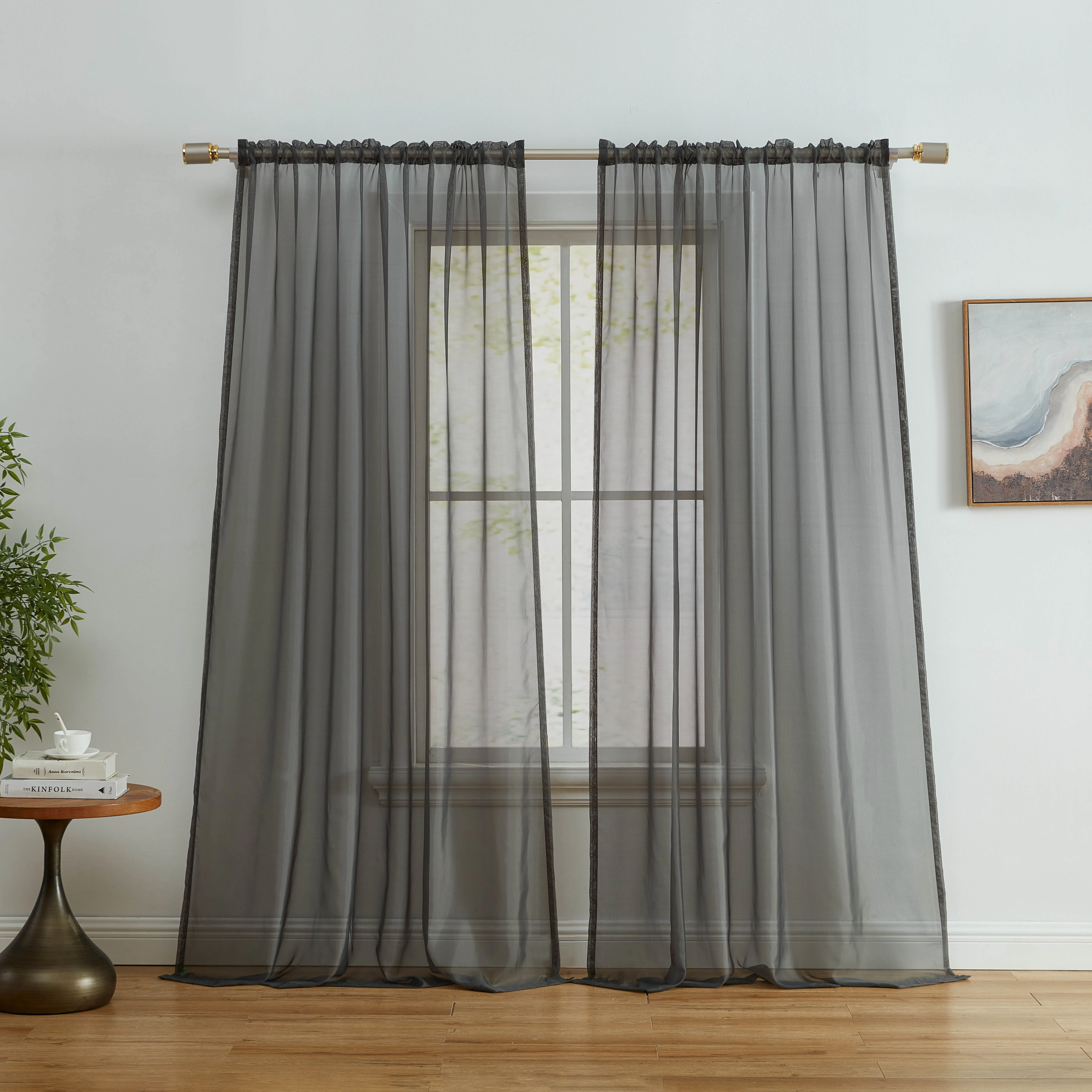 Thd Essentials Sheer Voile Window Treatment Rod Pocket Curtain Panels - Set of 2 - Image 58