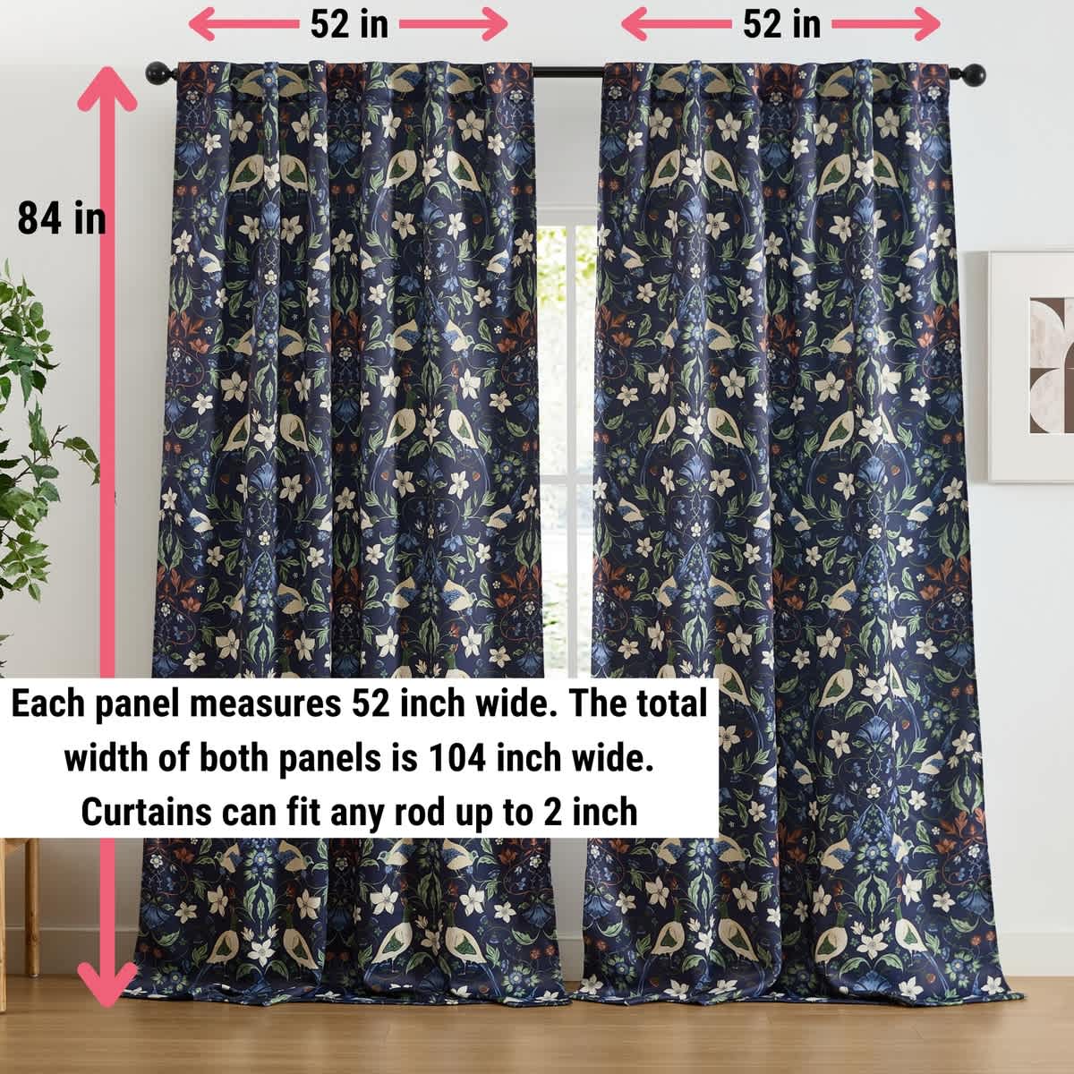 Thd Florencia Floral & Birds Patterned Room Darkening Back Tab Rod Pocket Curtains (Set of 2) - Image 41