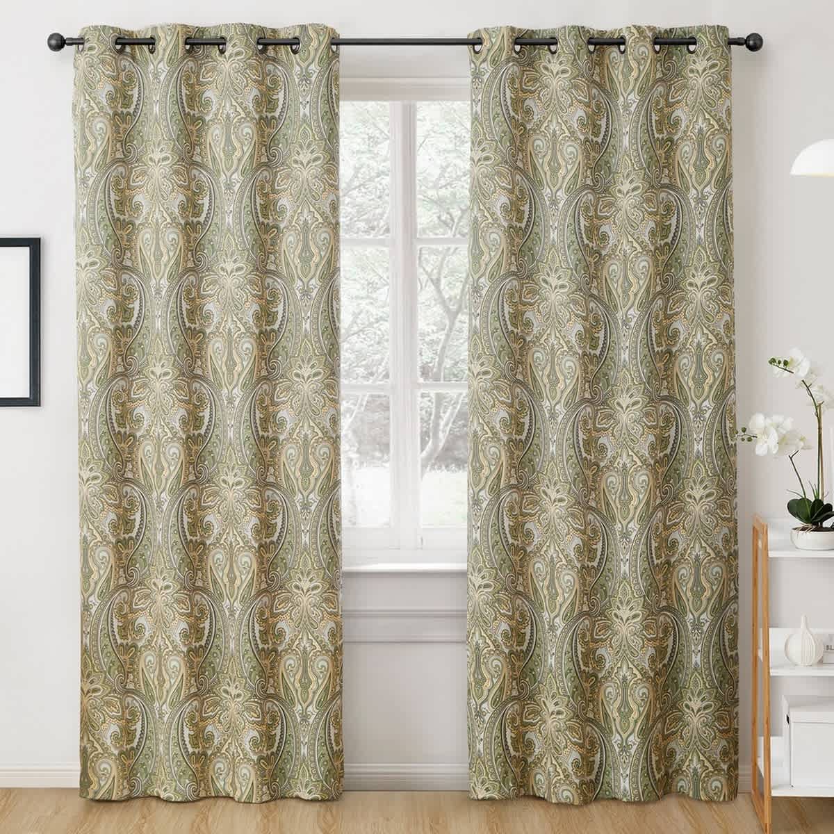 Thd France Paisley Print Damask Energy Efficient Room Darkening Grommet Window Curtain Panels - Pair - Image 12
