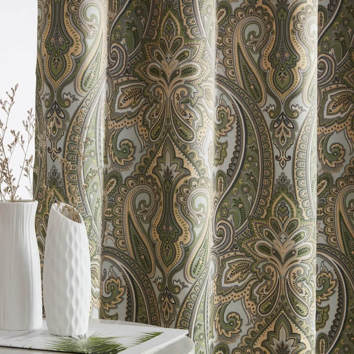 Thd France Paisley Print Damask Energy Efficient Room Darkening Grommet Window Curtain Panels - Pair - Image 14