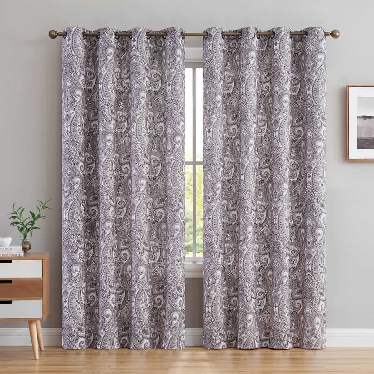 Thd France Paisley Print Damask Energy Efficient Room Darkening Grommet Window Curtain Panels - Pair - Image 24
