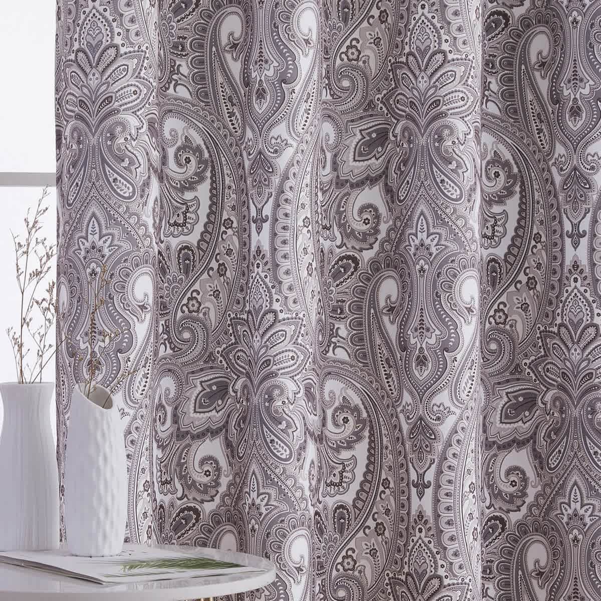 Thd France Paisley Print Damask Energy Efficient Room Darkening Grommet Window Curtain Panels - Pair - Image 26