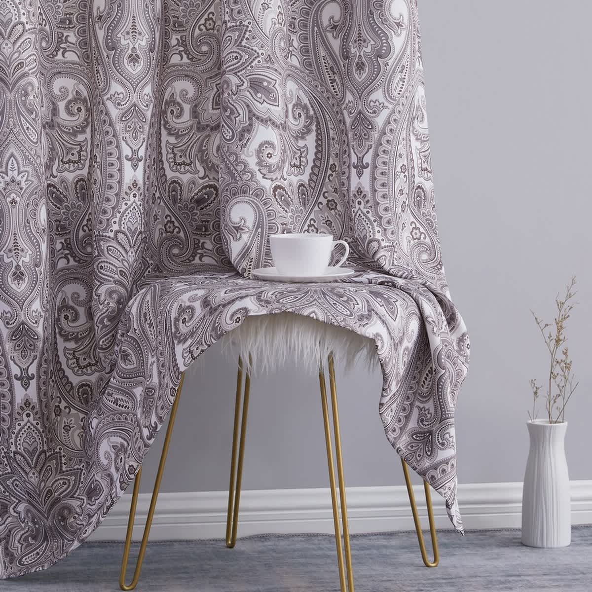 Thd France Paisley Print Damask Energy Efficient Room Darkening Grommet Window Curtain Panels - Pair - Image 27