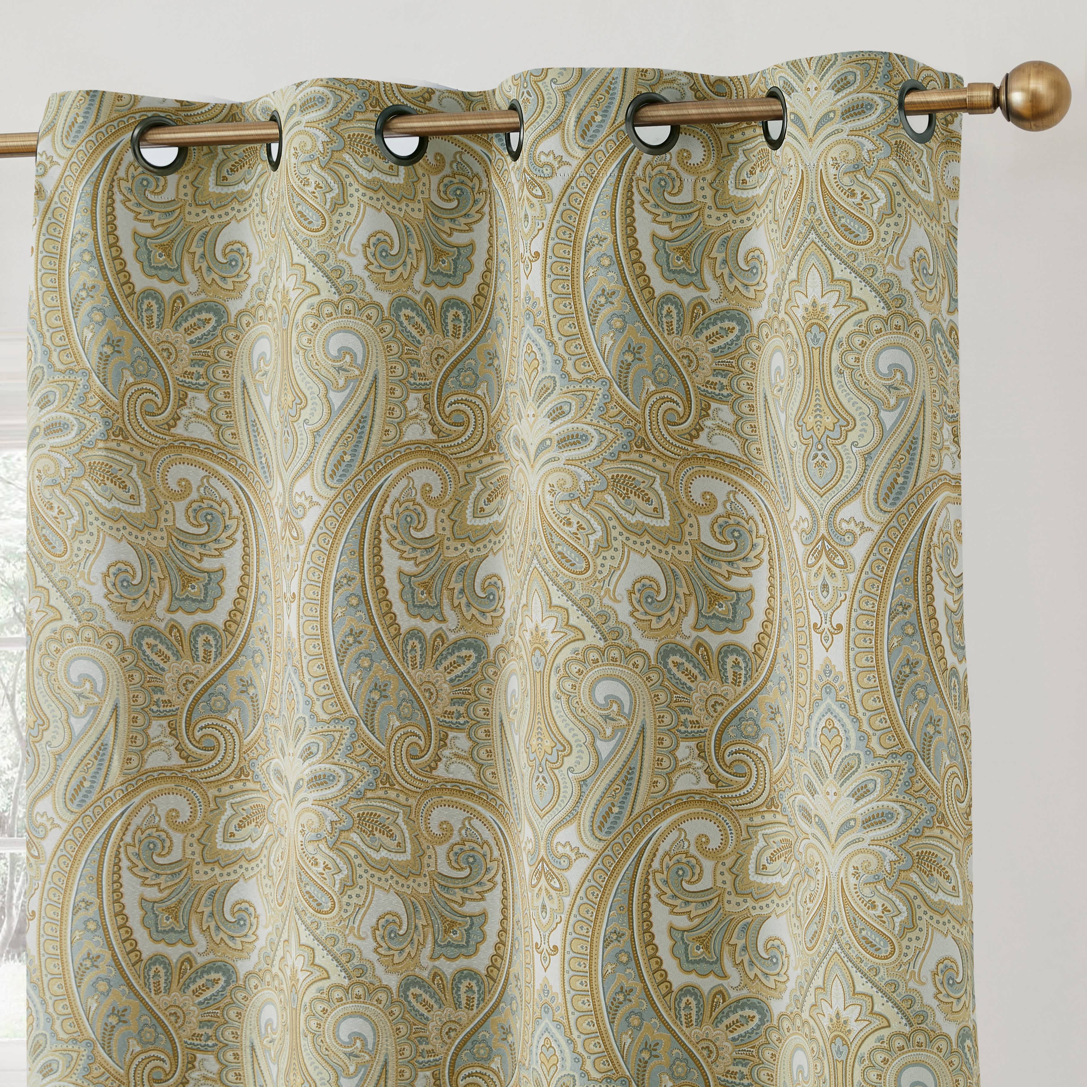 Thd France Paisley Print Damask Energy Efficient Room Darkening Grommet Window Curtain Panels - Pair - Image 30