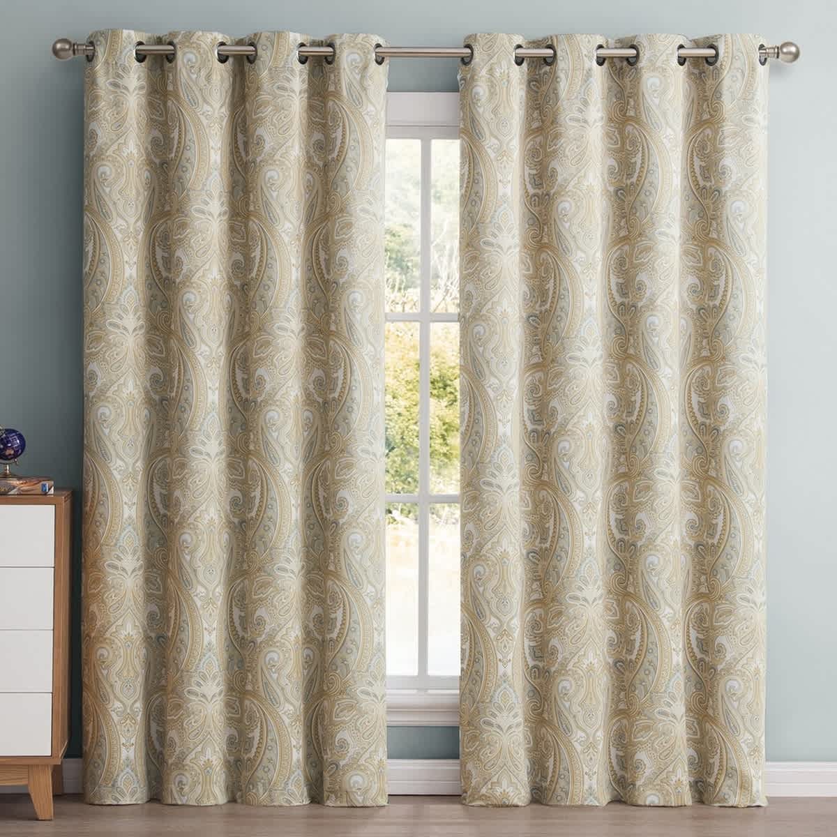 Thd France Paisley Print Damask Energy Efficient Room Darkening Grommet Window Curtain Panels - Pair - Image 31