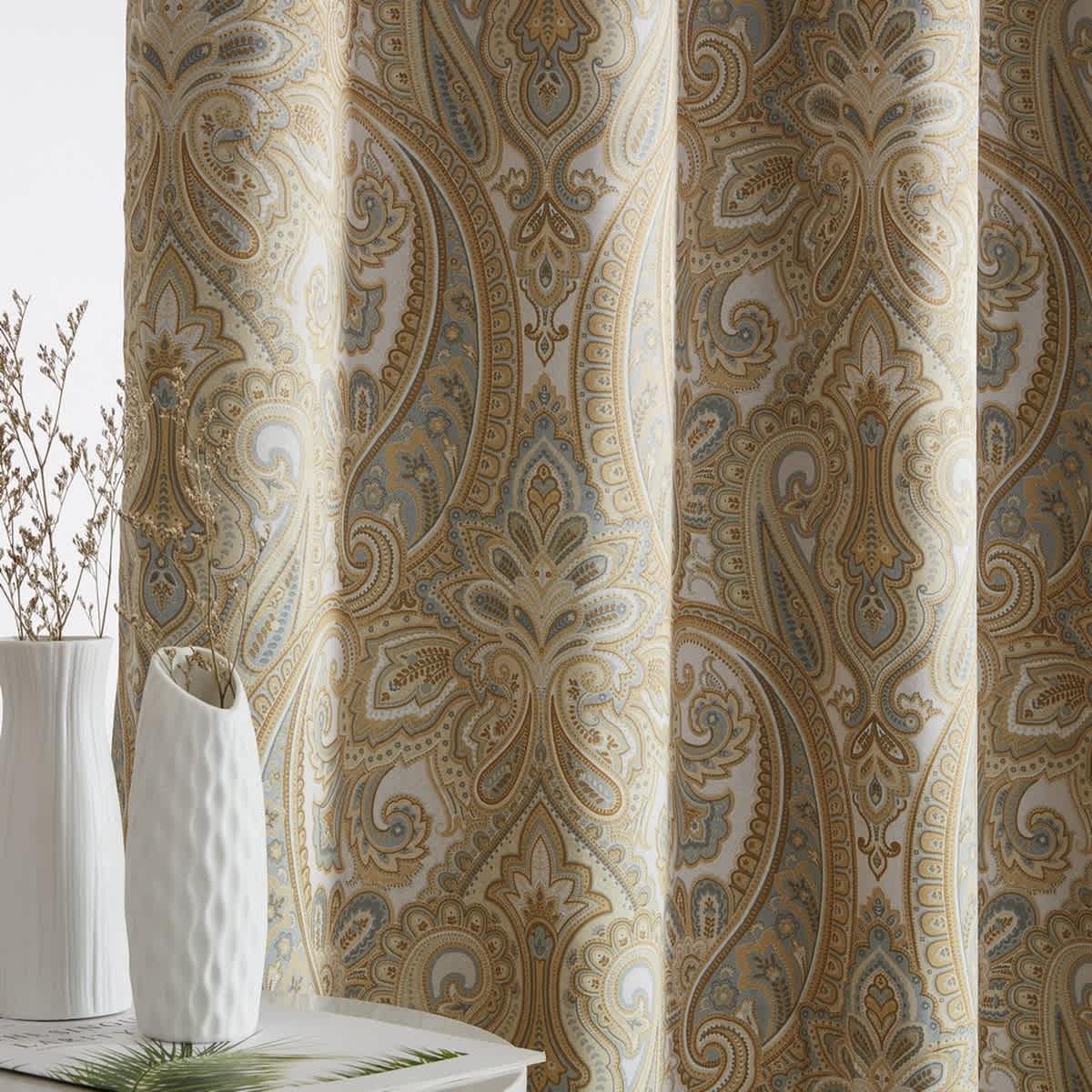 Thd France Paisley Print Damask Energy Efficient Room Darkening Grommet Window Curtain Panels - Pair - Image 33