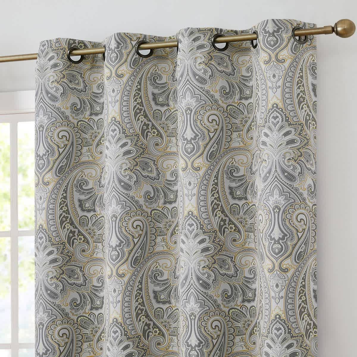 Thd France Paisley Print Damask Energy Efficient Room Darkening Grommet Window Curtain Panels - Pair - Image 35