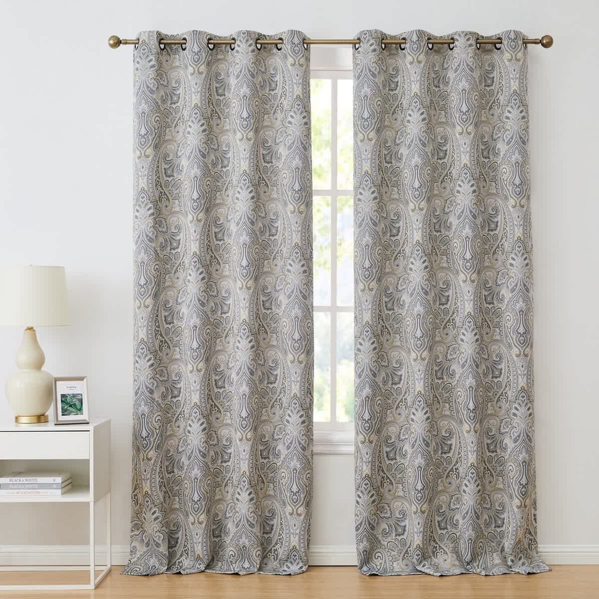 Thd France Paisley Print Damask Energy Efficient Room Darkening Grommet Window Curtain Panels - Pair - Image 36