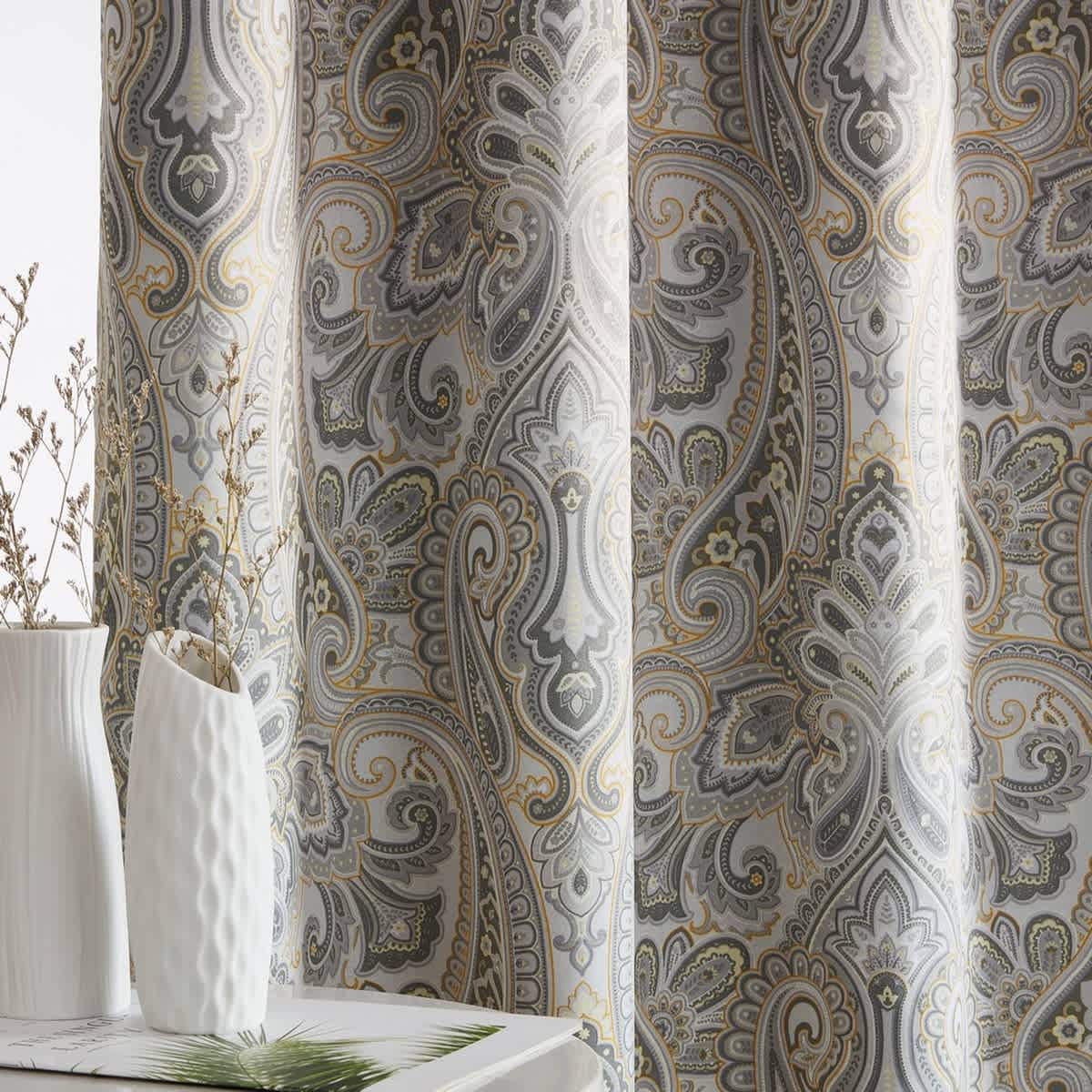 Thd France Paisley Print Damask Energy Efficient Room Darkening Grommet Window Curtain Panels - Pair - Image 38