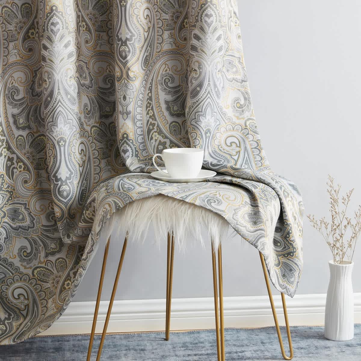 Thd France Paisley Print Damask Energy Efficient Room Darkening Grommet Window Curtain Panels - Pair - Image 39