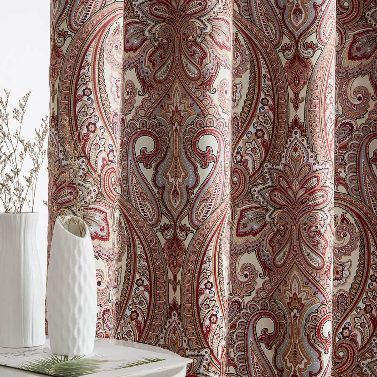 Thd France Paisley Print Damask Energy Efficient Room Darkening Grommet Window Curtain Panels - Pair - Image 4
