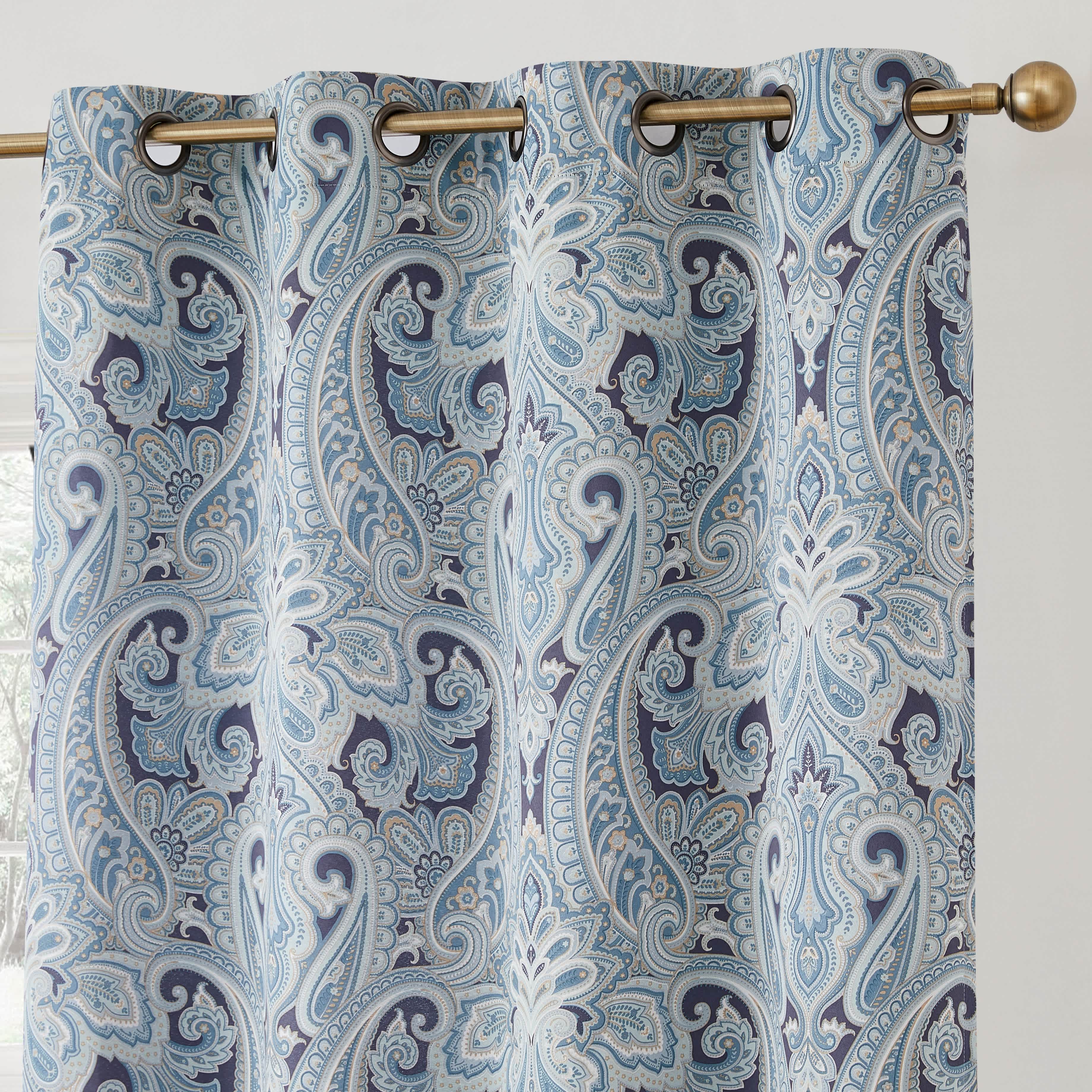 Thd France Paisley Print Damask Energy Efficient Room Darkening Grommet Window Curtain Panels - Pair - Image 6