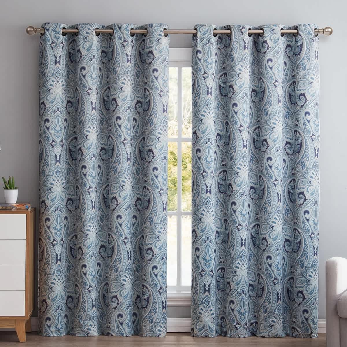 Thd France Paisley Print Damask Energy Efficient Room Darkening Grommet Window Curtain Panels - Pair - Image 7