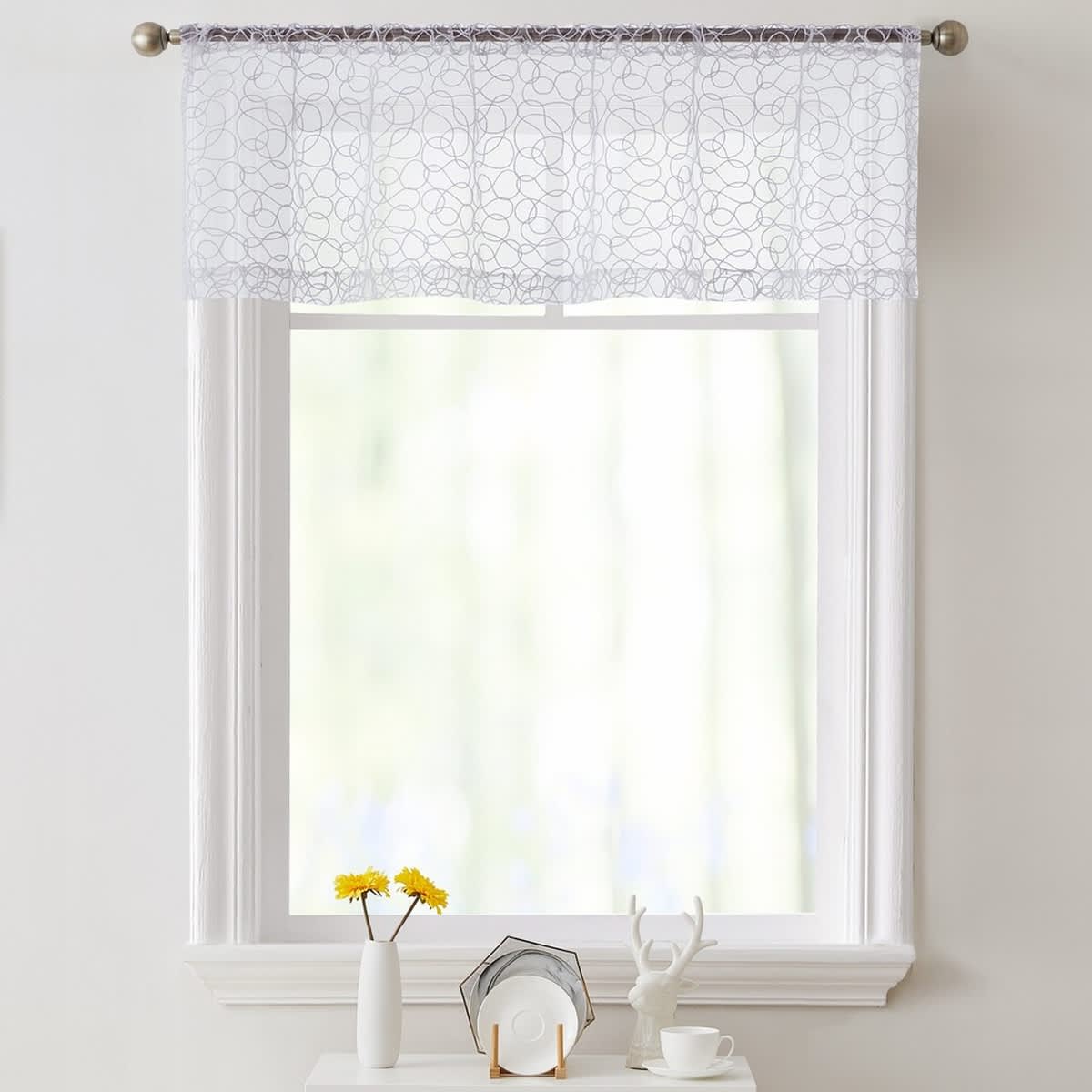 Thd Francine Embroidered Sheer Voile Window Curtain Short Rod Pocket Tiers or Valance - Image 10