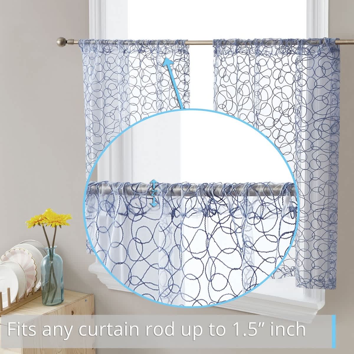 Thd Francine Embroidered Sheer Voile Window Curtain Short Rod Pocket Tiers or Valance - Image 14