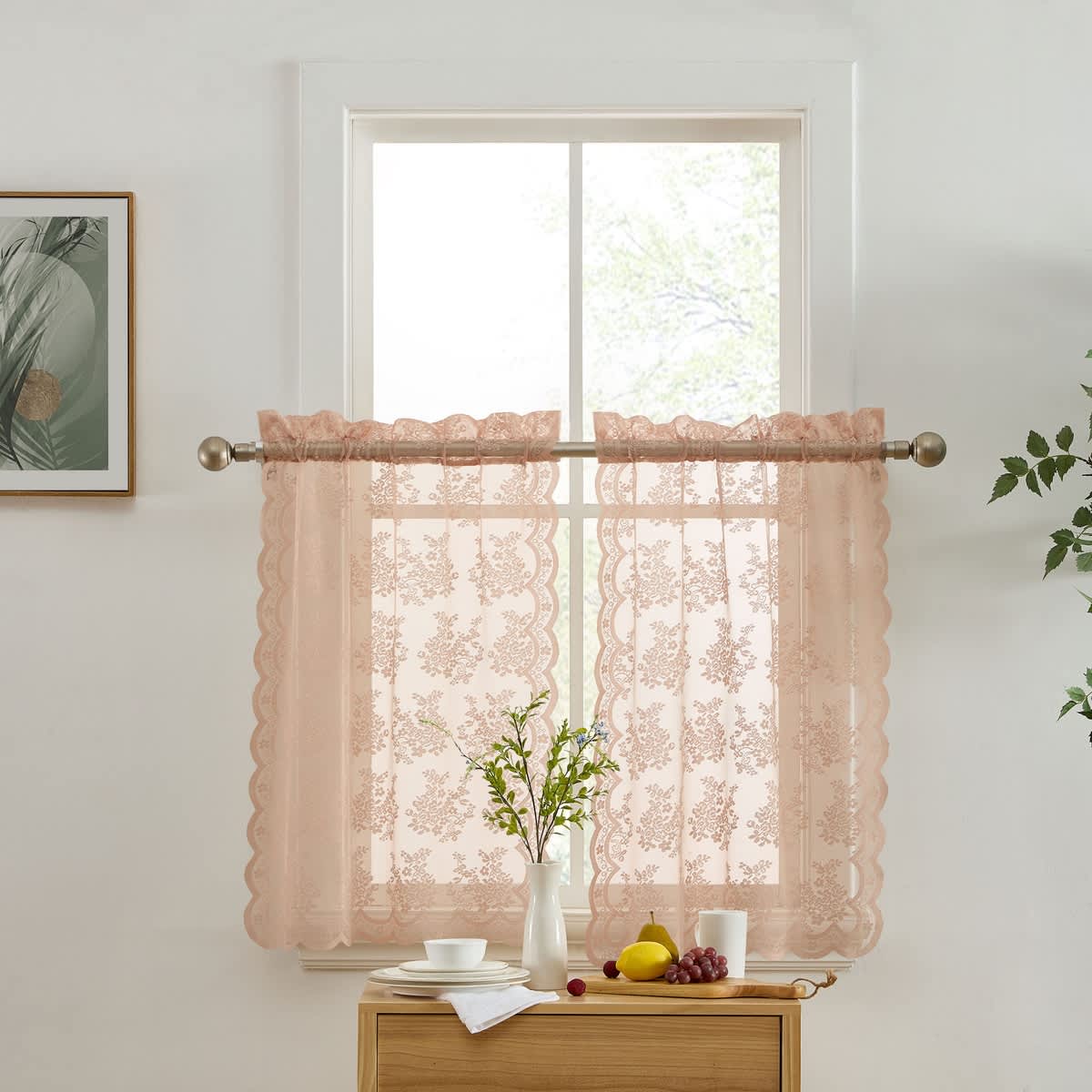 Thd Joelle Floral Rod Pocket Lace Semi Sheer Voile Short Swag, Tier or Valance for Small Windows, Kitchen & Bathroom - Image 15