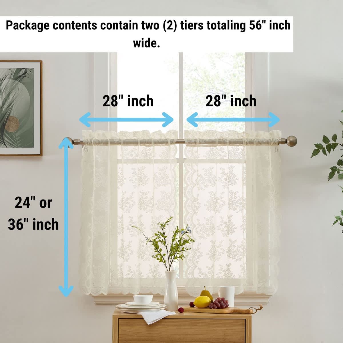 Thd Joelle Floral Rod Pocket Lace Semi Sheer Voile Short Swag, Tier or Valance for Small Windows, Kitchen & Bathroom - Image 8