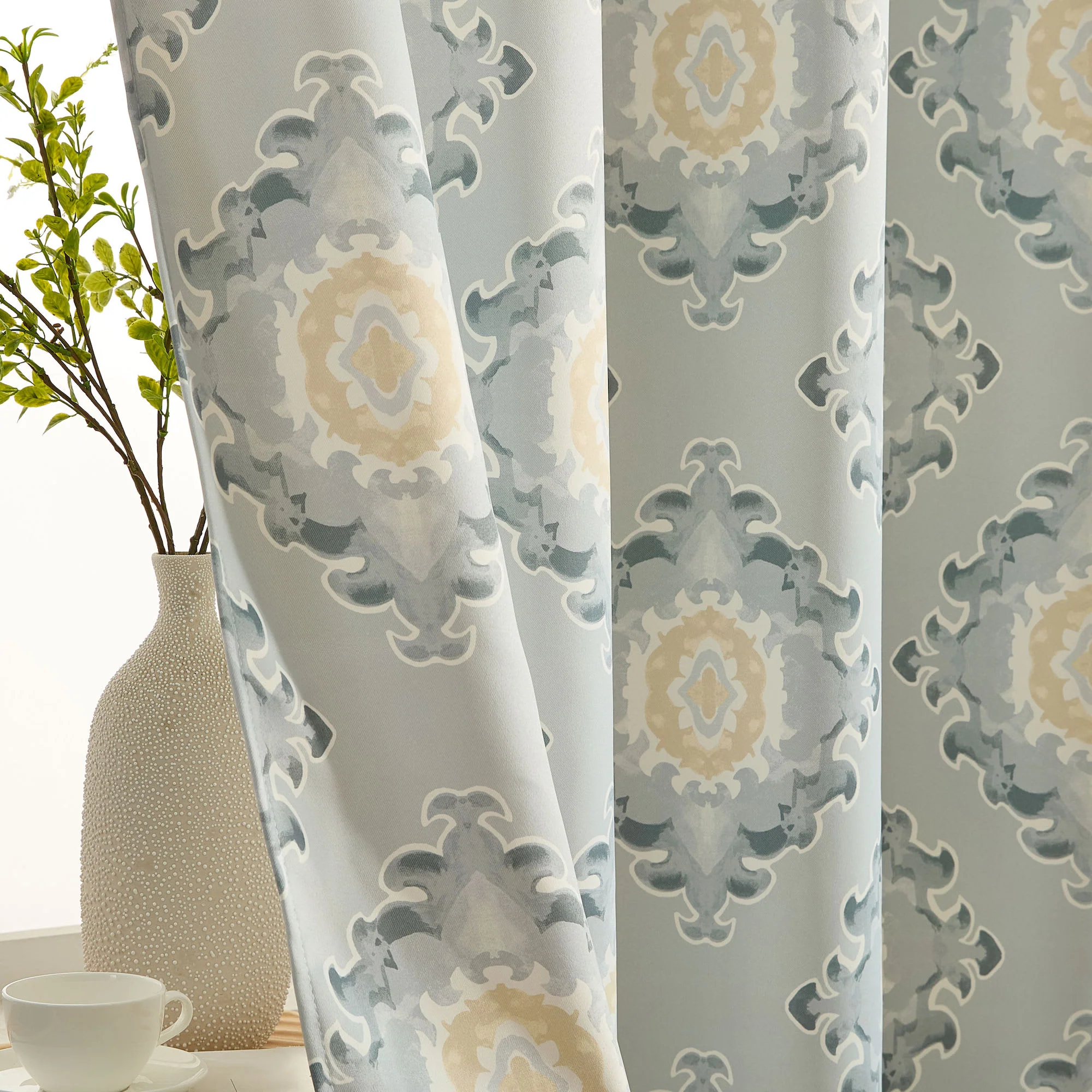 Thd Lonny Ogee Ikat Damask Patterned Room Darkening Grommet Window Curtains (Set of 2) - Image 23