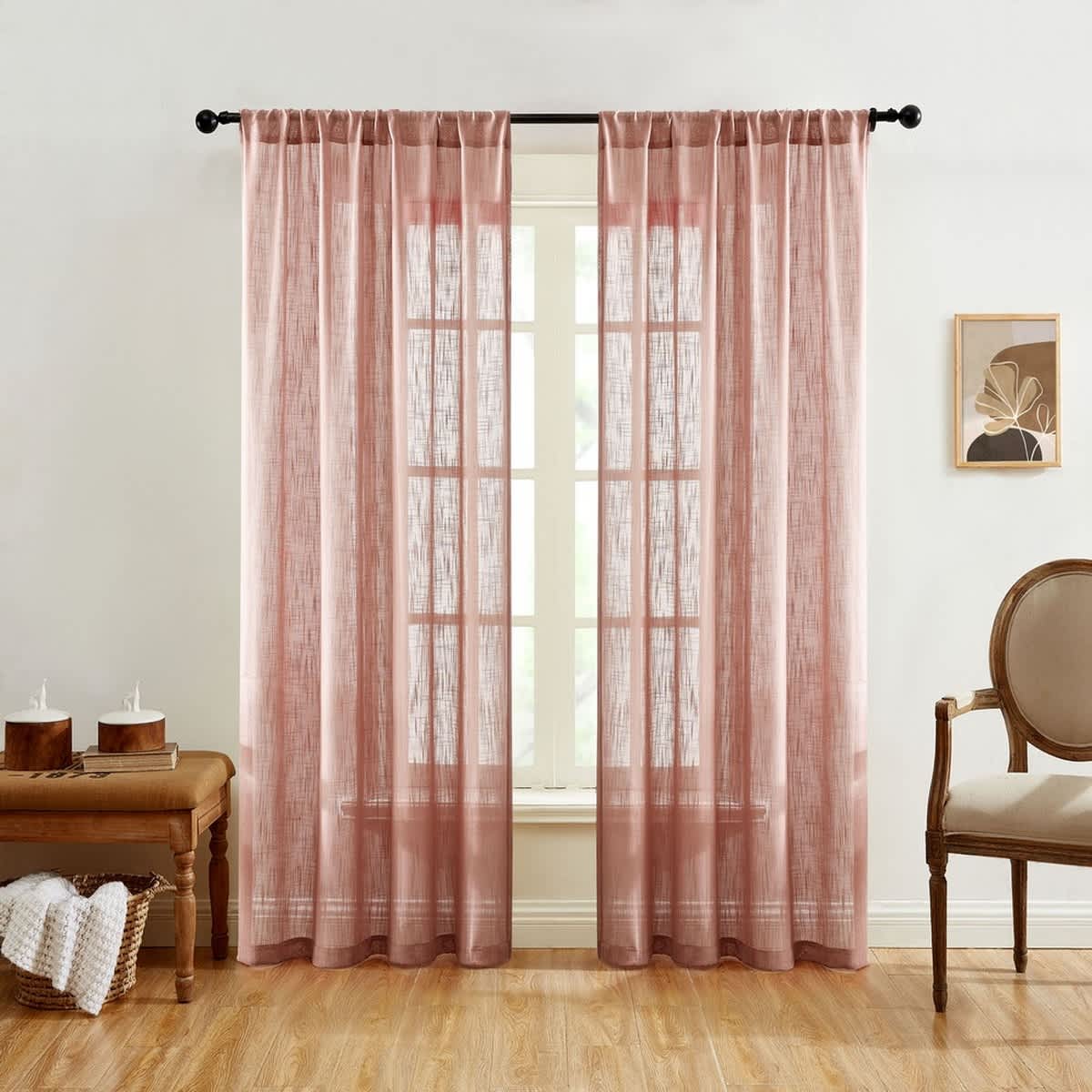 Thd Lynda Faux Linen Textured Semi Sheer Window Rod Pocket Thick Curtains Drapery Panels, Pair - Image 18