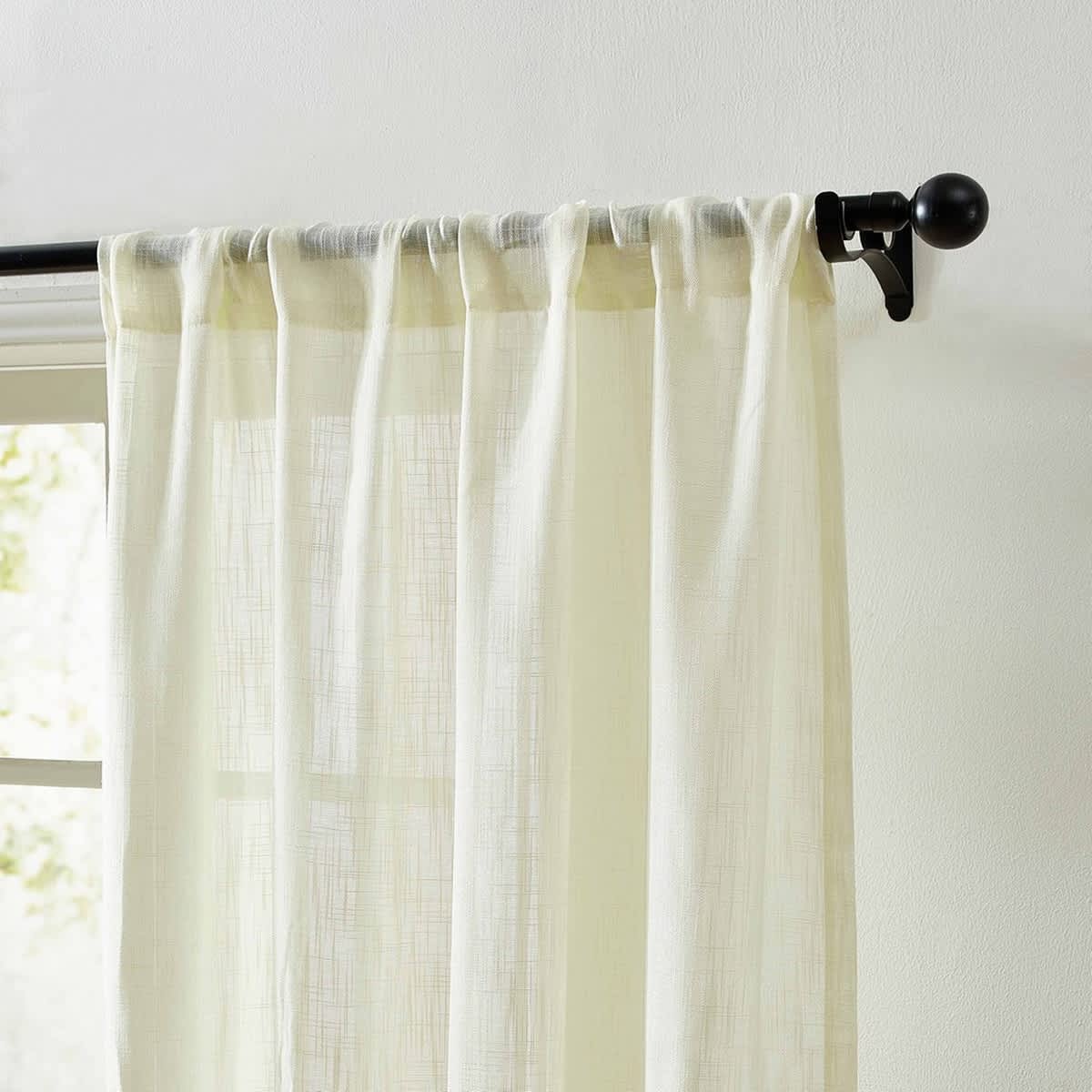 Thd Lynda Faux Linen Textured Semi Sheer Window Rod Pocket Thick Curtains Drapery Panels, Pair - Image 2