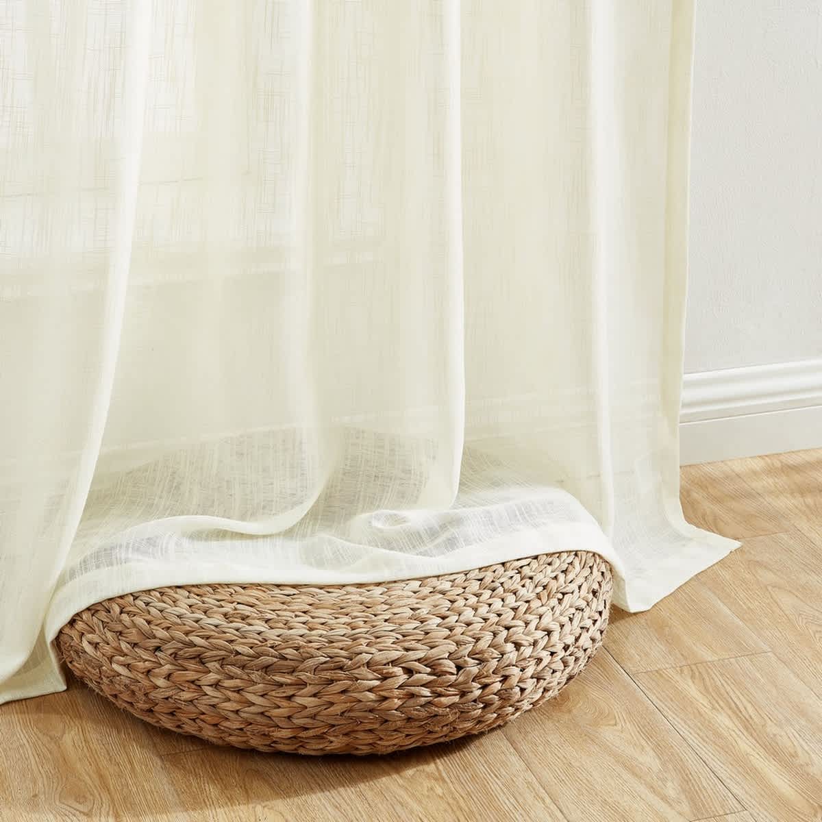 Thd Lynda Faux Linen Textured Semi Sheer Window Rod Pocket Thick Curtains Drapery Panels, Pair - Image 5