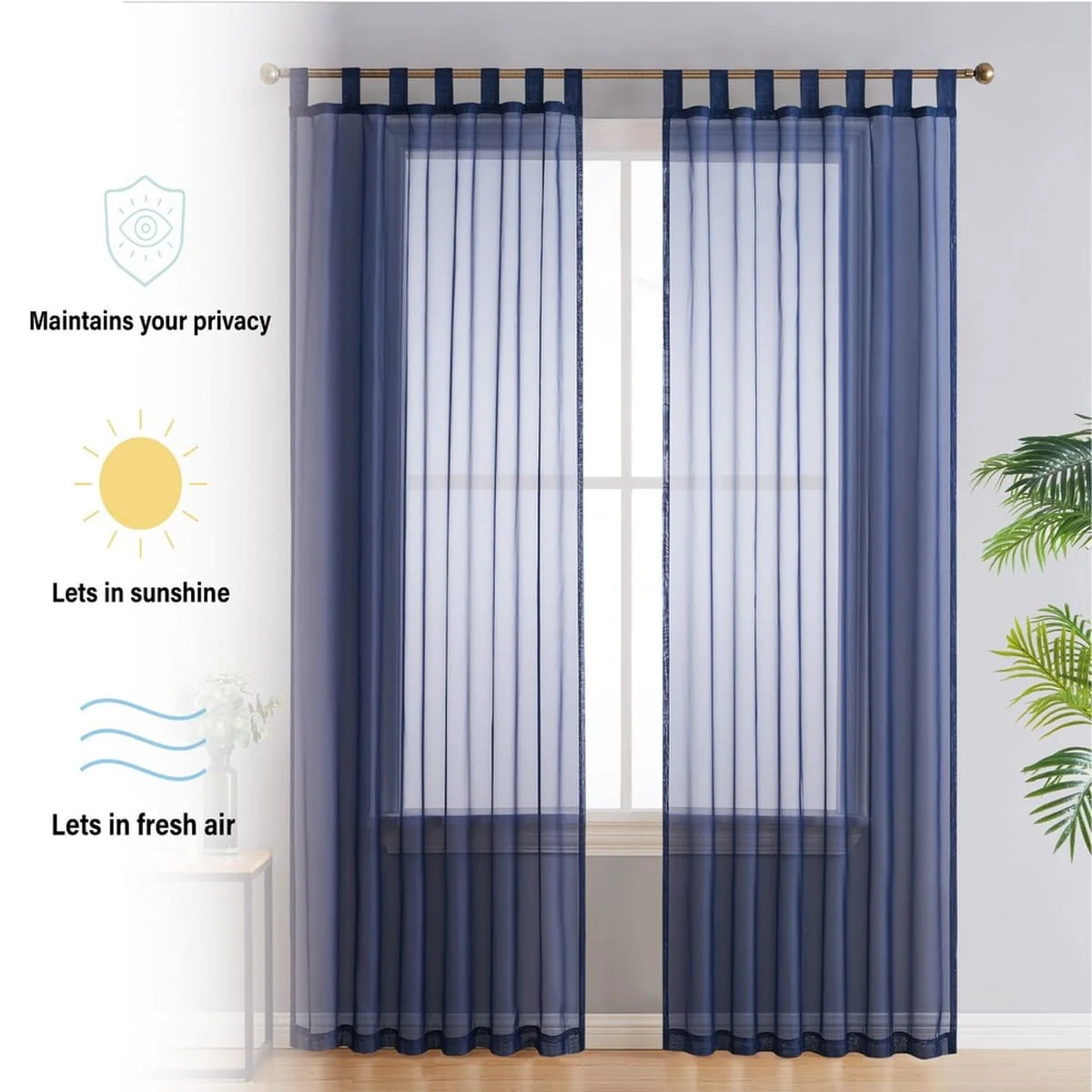 Thd Marni Sheer Voile Tab Top Window Curtain Panels for Living Room & Bedroom, Set of 2 Panels - Image 3