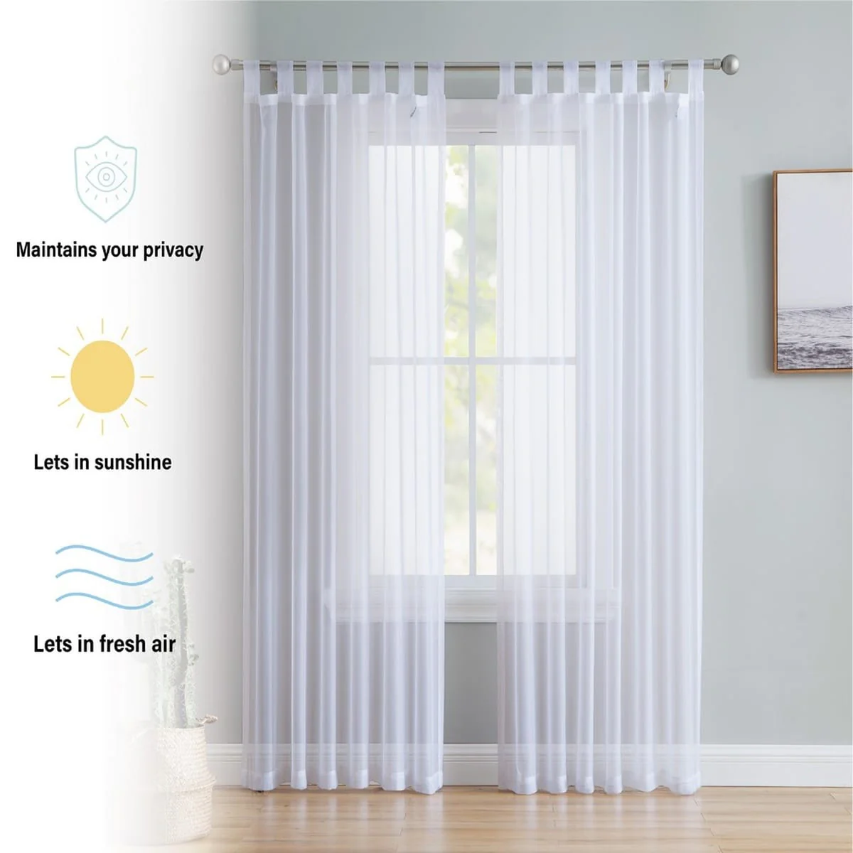 Thd Marni Sheer Voile Tab Top Window Curtain Panels for Living Room & Bedroom, Set of 2 Panels - Image 8