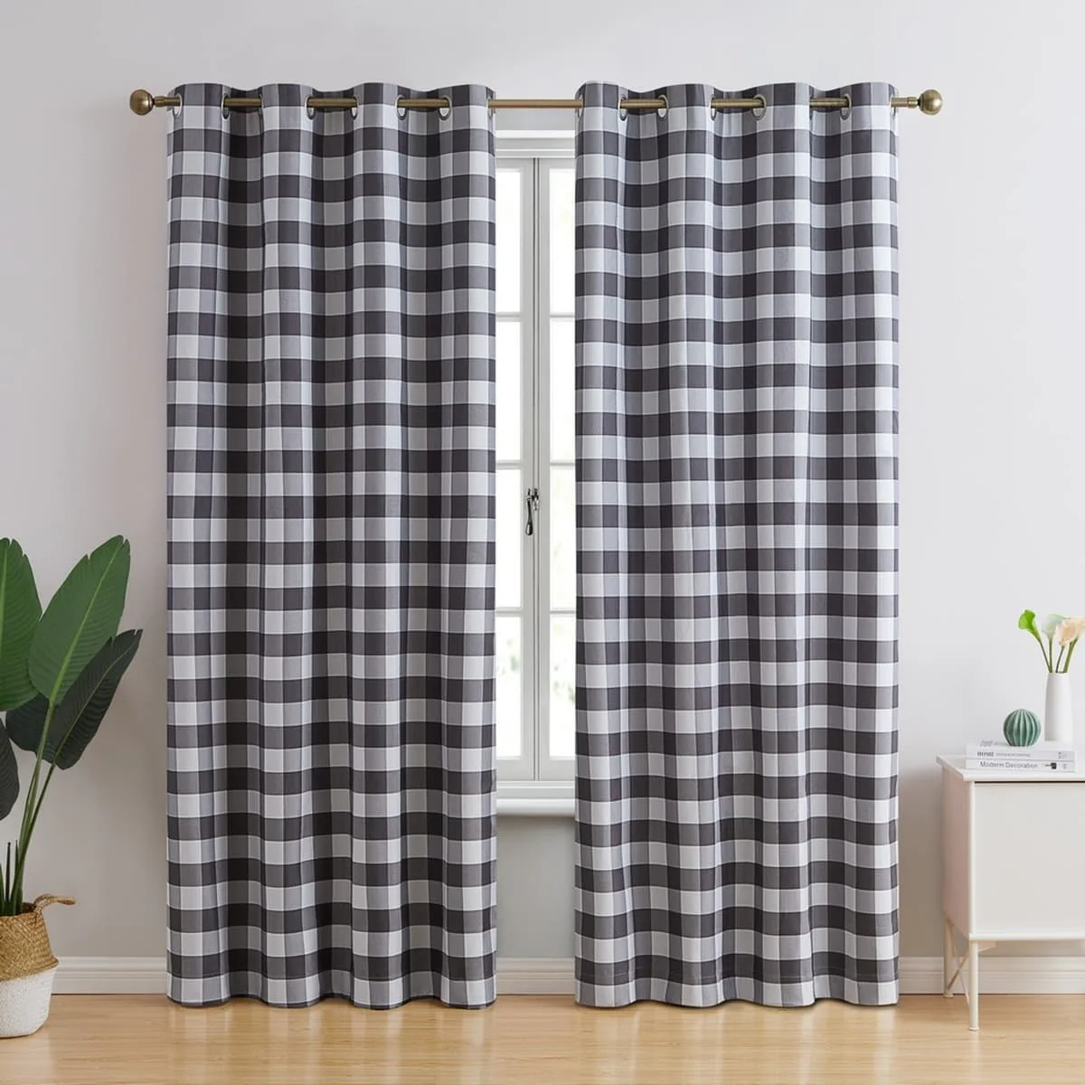Thd Meadow Buffalo 100% Full Blackout Thermal Insulated Energy-Saving Grommet Curtain Panels (Set of 2)